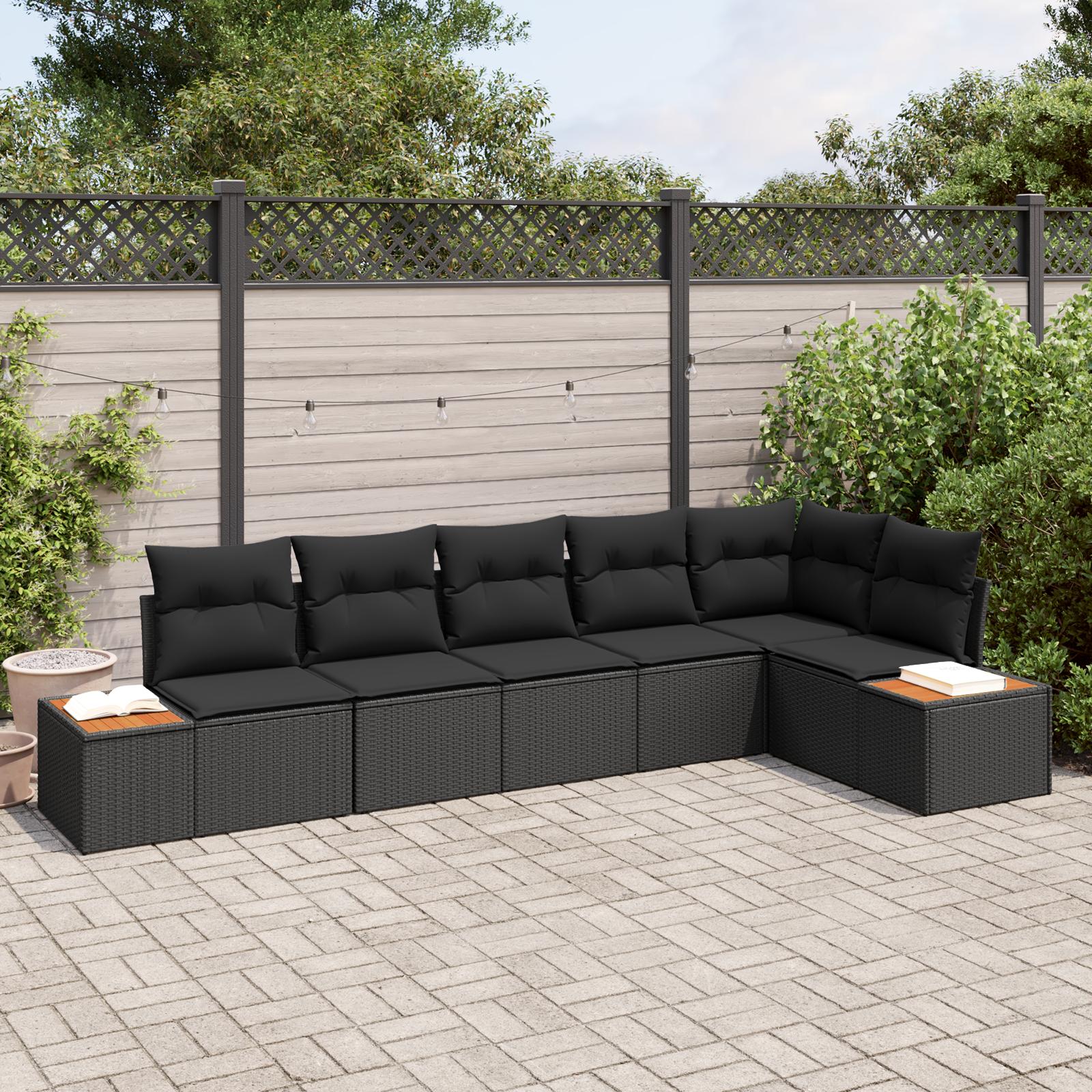 Havesofa SÃ¦t med pude 6 stk Sort Poly rattan