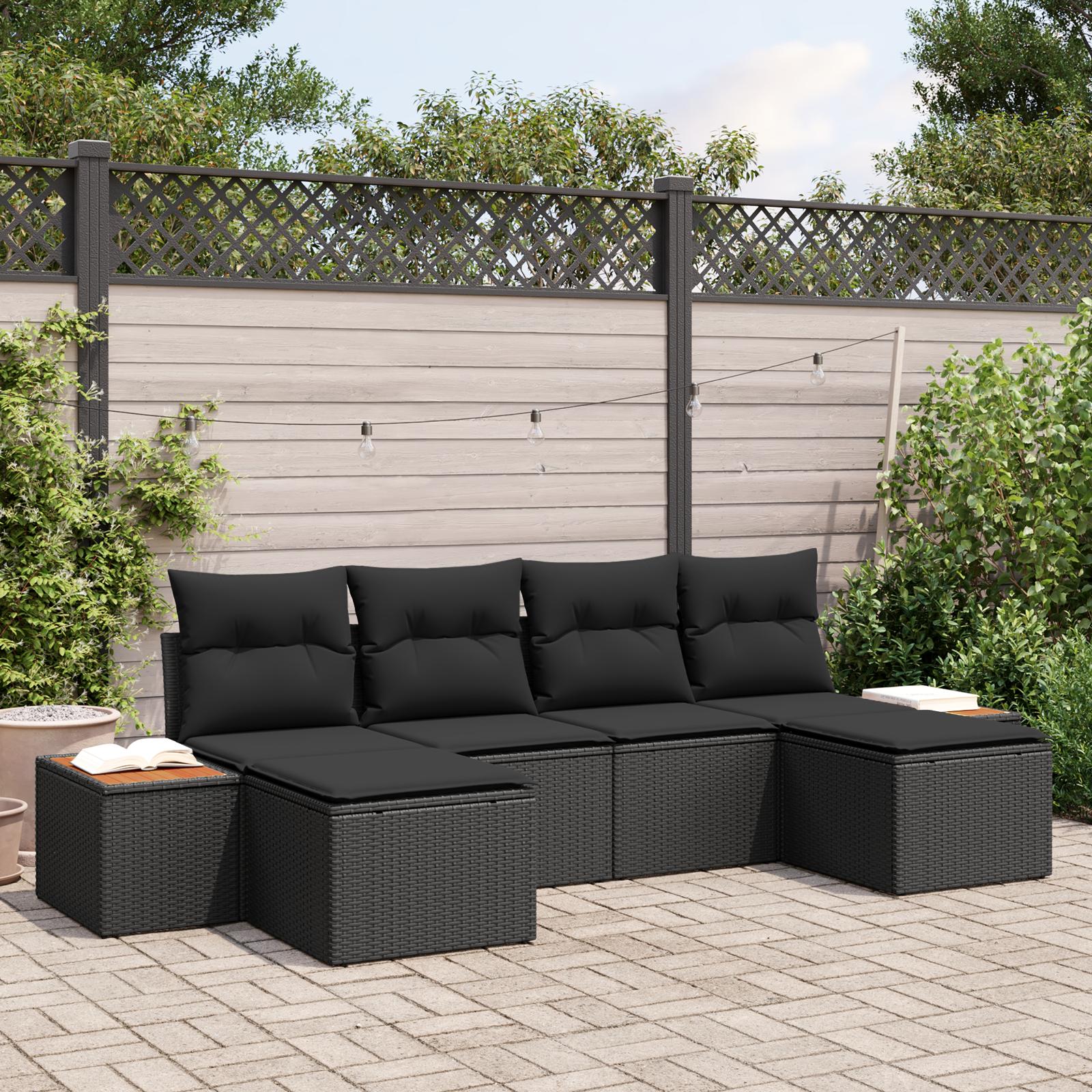 Havesofa SÃ¦t med pude 6 stk Sort Poly rattan