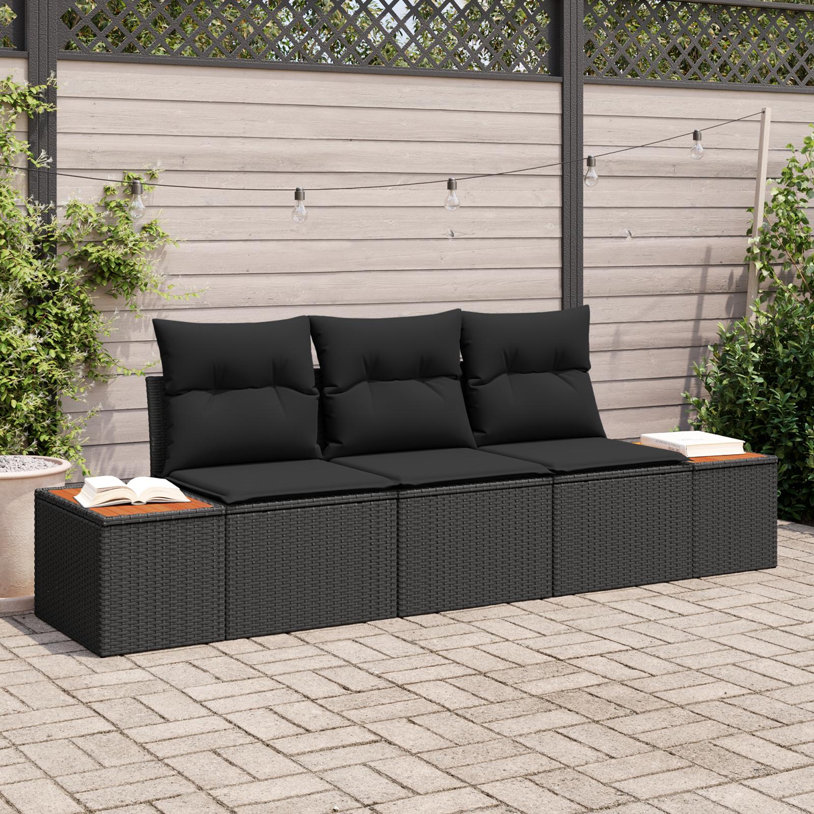 Havesofa Sæt med pude med opbevaring 3 stk Sort Poly rattan