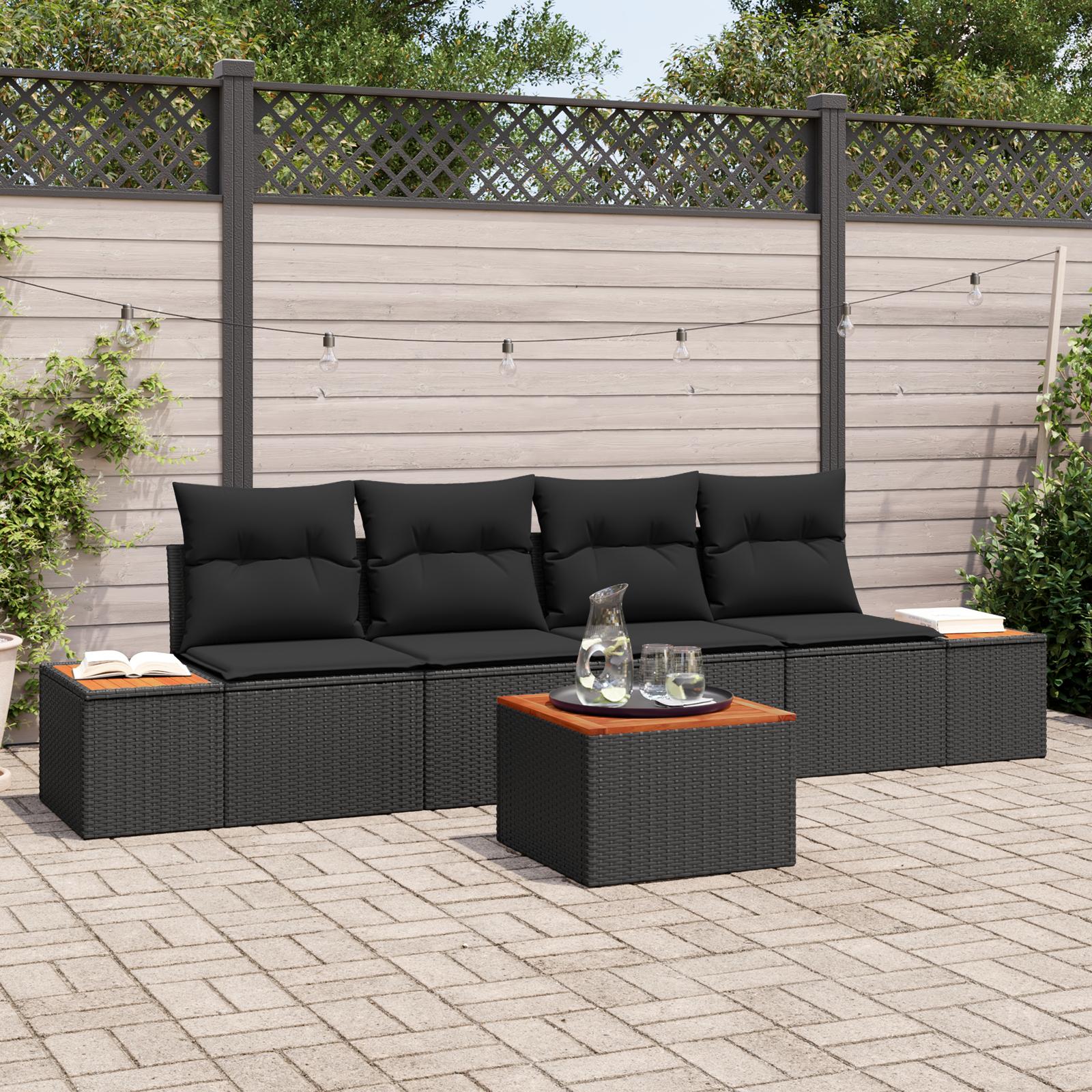 Havesofa SÃ¦t med pude med opbevaring 5 stk Sort Poly rattan