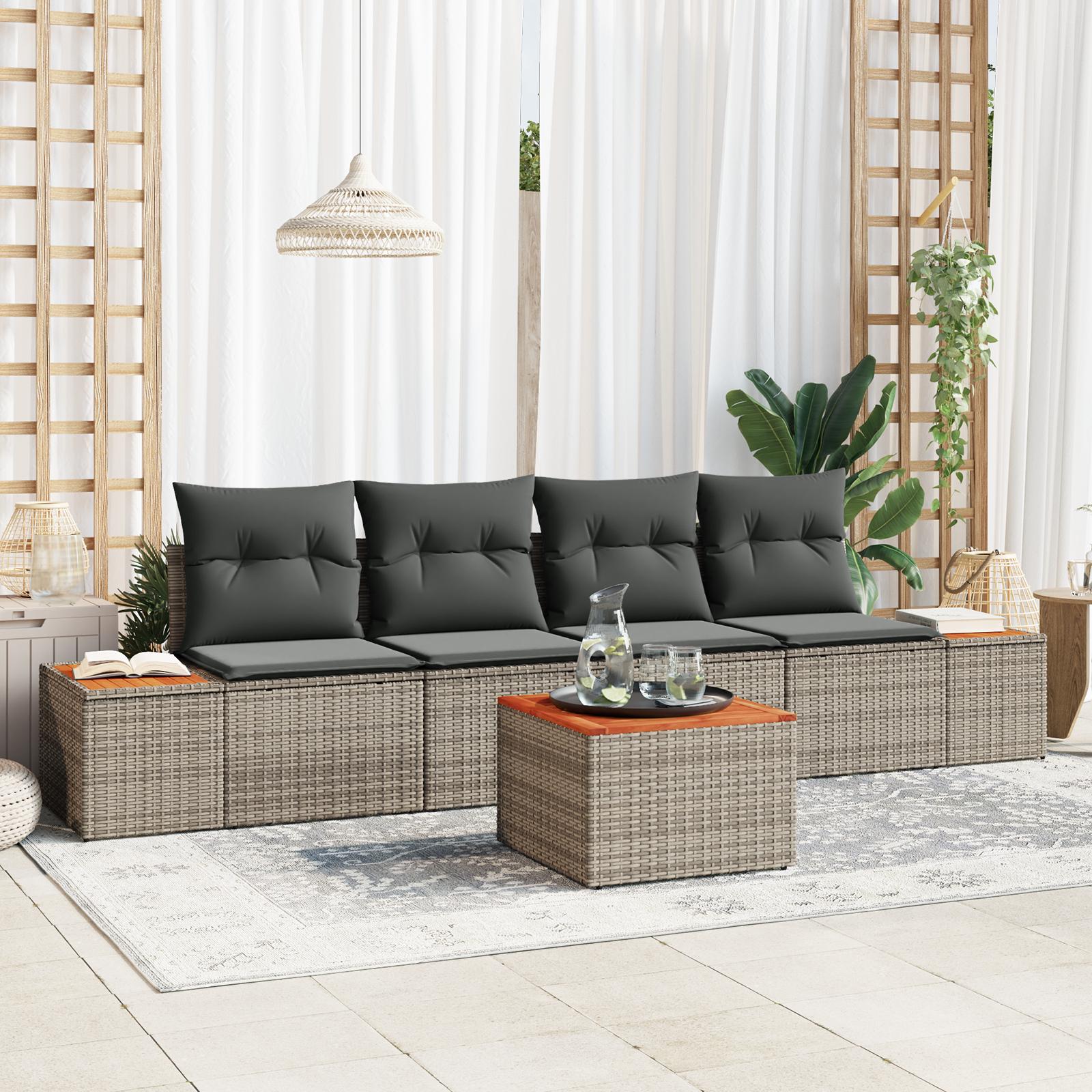 Havesofa Sæt med pude med opbevaring 5 stk Grå Poly rattan