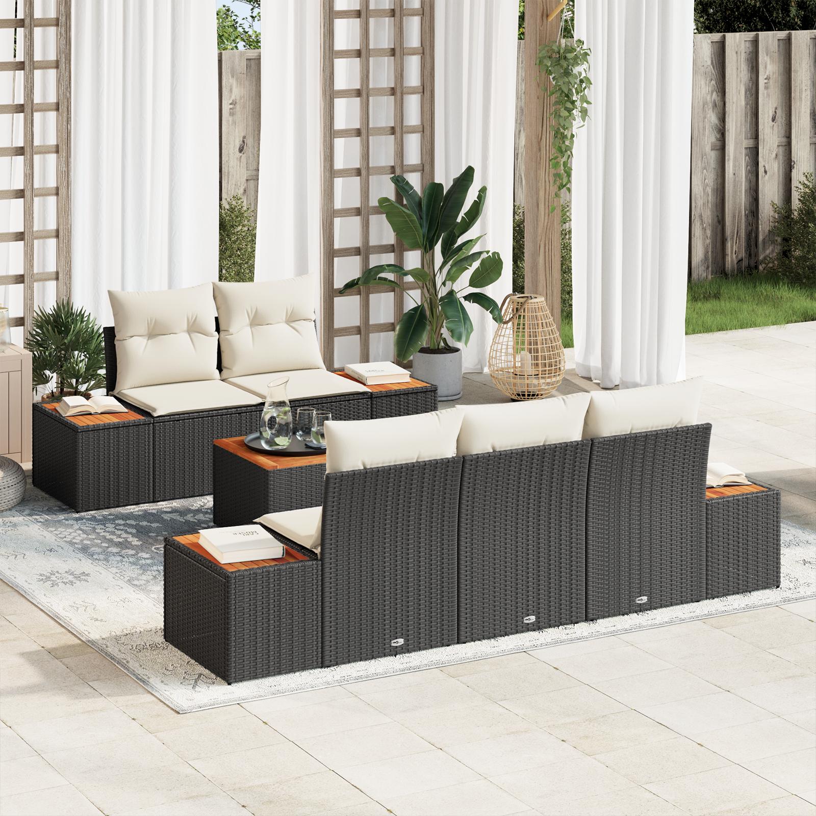 Havesofa SÃ¦t med pude med opbevaring 6 stk Sort Poly rattan