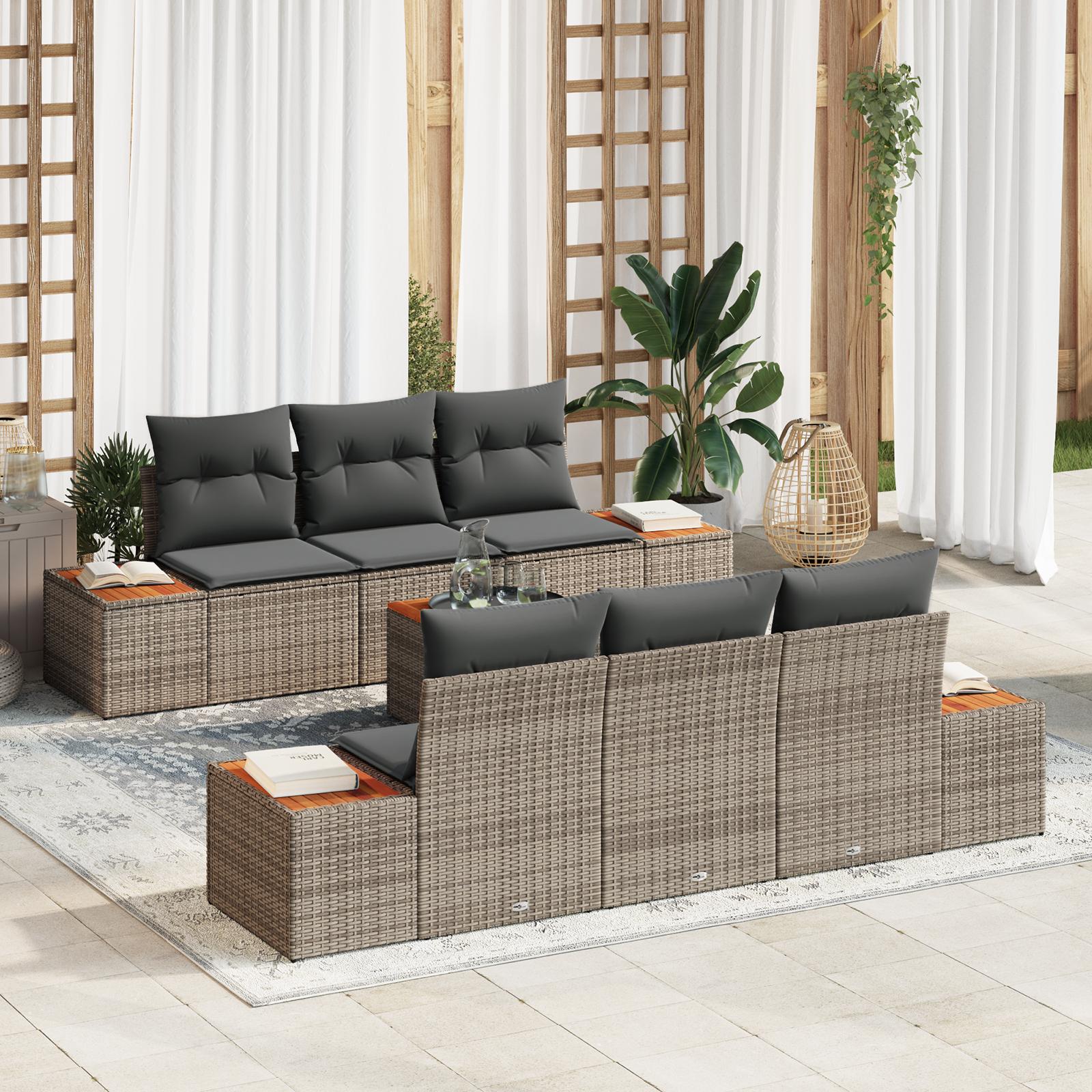 Havesofa Sæt med pude med opbevaring 7 stk Grå Poly rattan