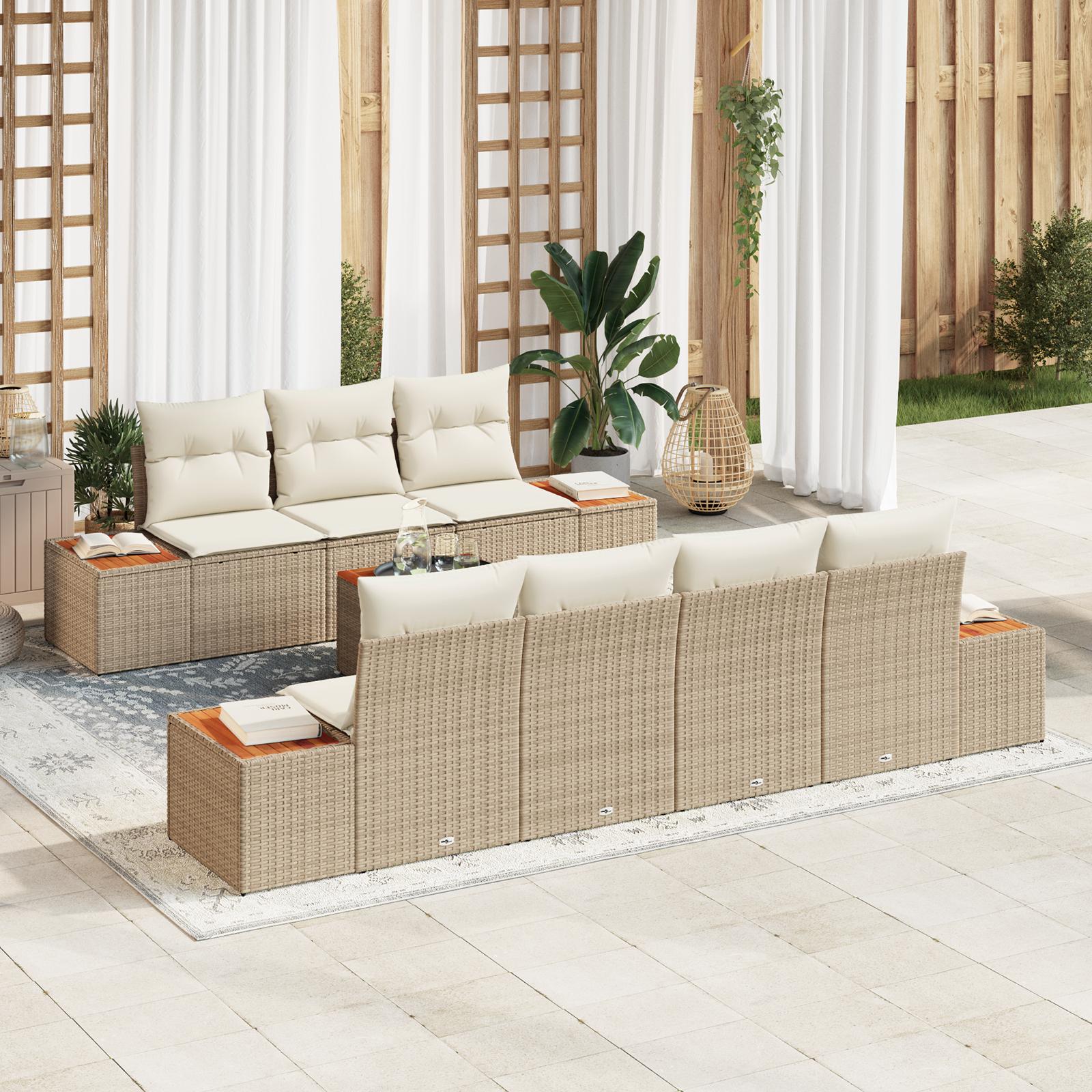 Havesofa Sæt med pude med opbevaring 8 stk Beige Poly rattan