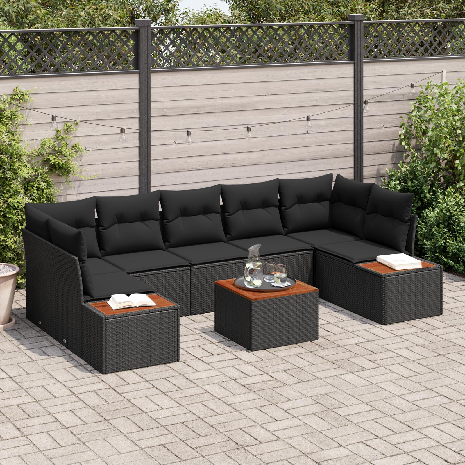 Havesofa SÃ¦t med pude med opbevaring 8 stk Sort Poly rattan