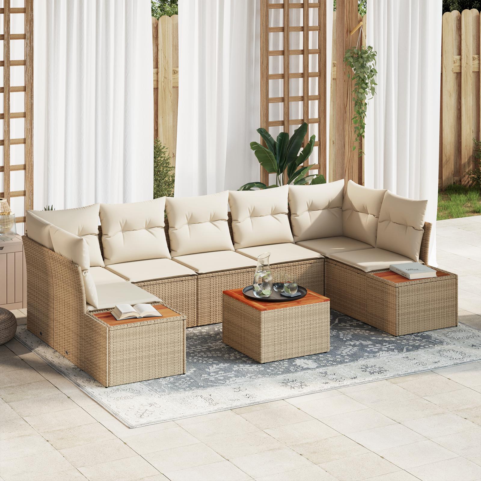 Havesofa Sæt Med Pude Med Opbevaring 8 Dele Poly Rattan - Beige og hvid