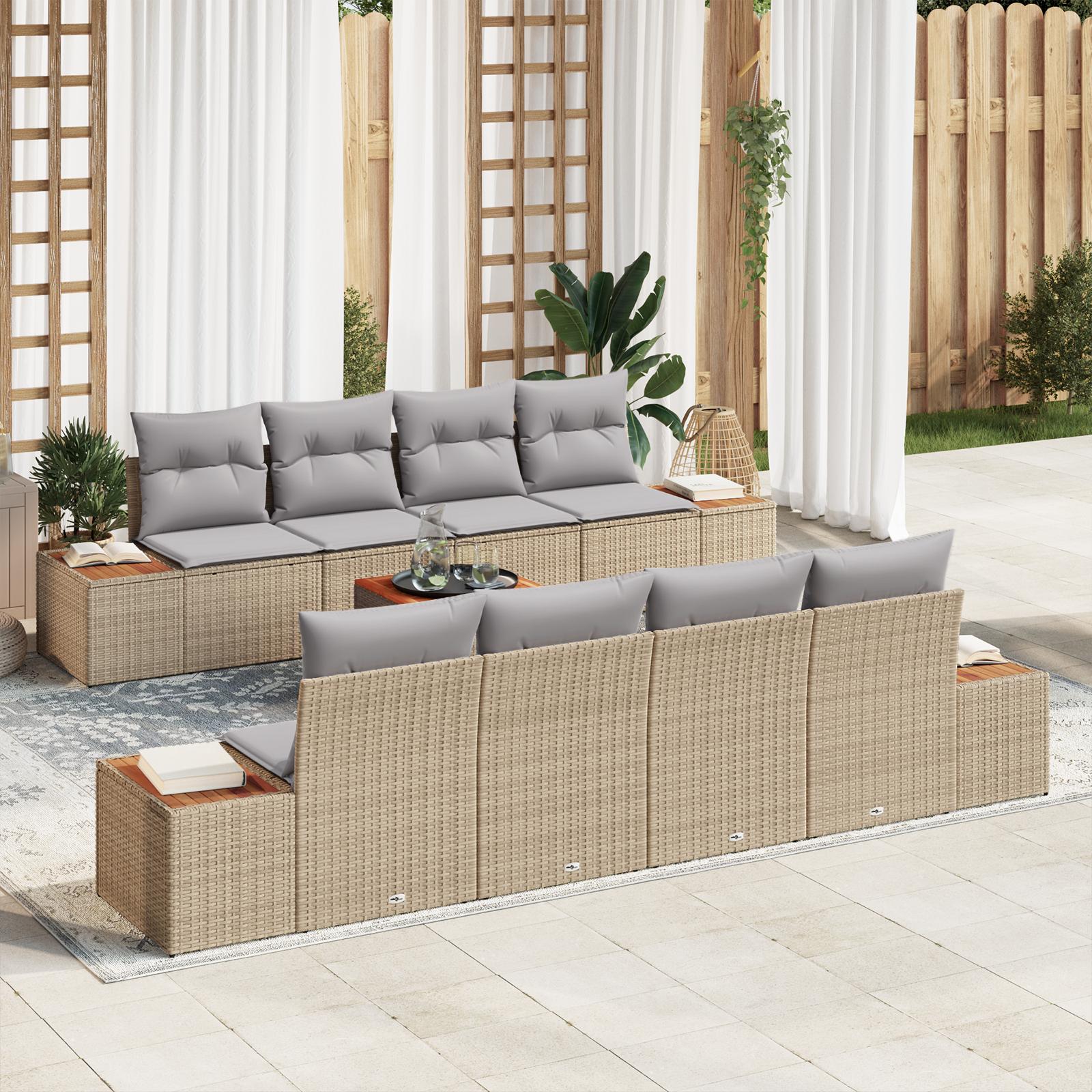 Havesofa Sæt med pude med opbevaring 9 stk Beige Poly rattan