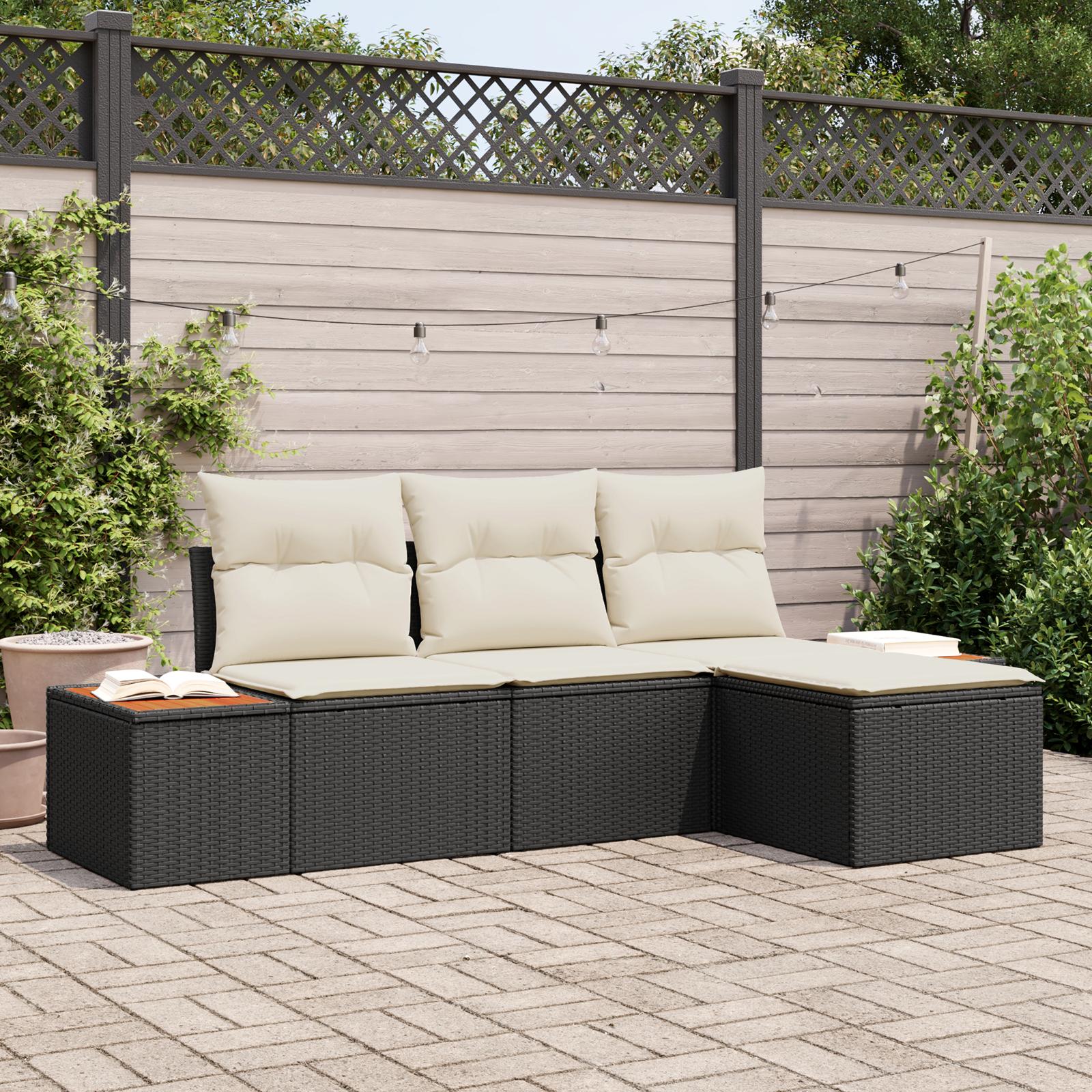 Havesofa Sæt 4 stk Sort og cremefarvet 184 x 62 x 85 cm