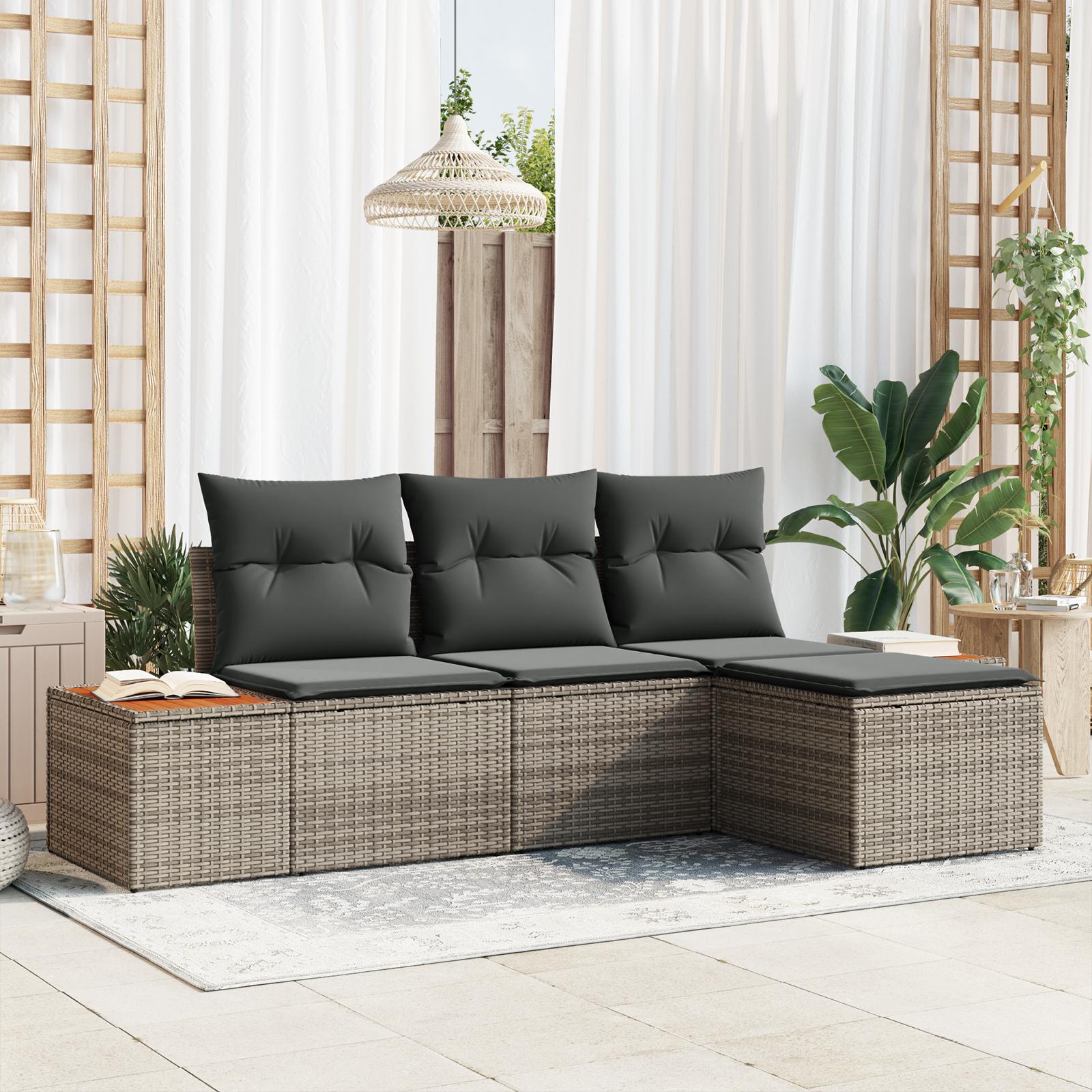 Havesofa Sæt med pude 4 stk Grå 184 x 62 x 85 cm Poly rattan
