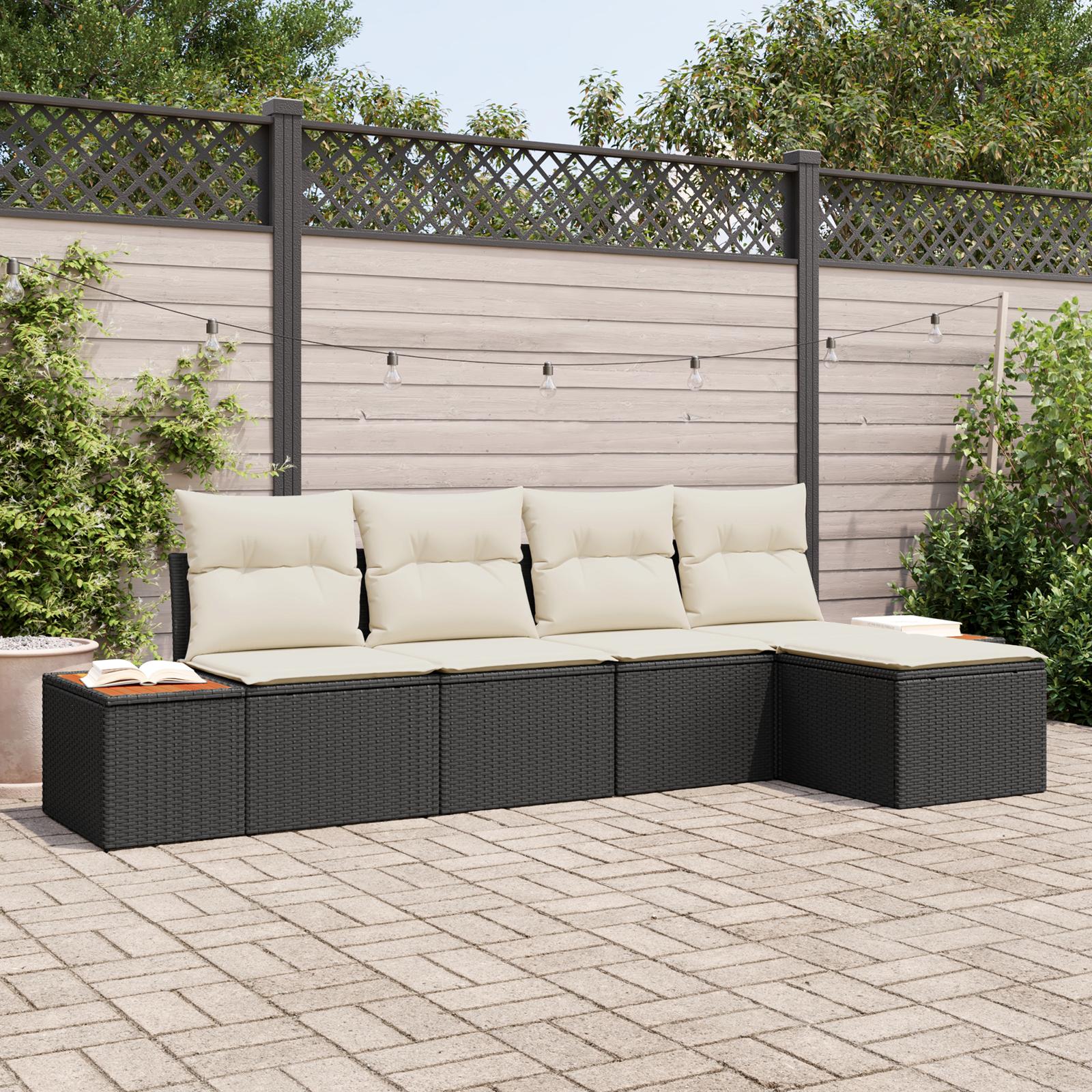 Havesofa Sæt 5 stk Sort og cremefarvet 184 x 62 x 85 cm