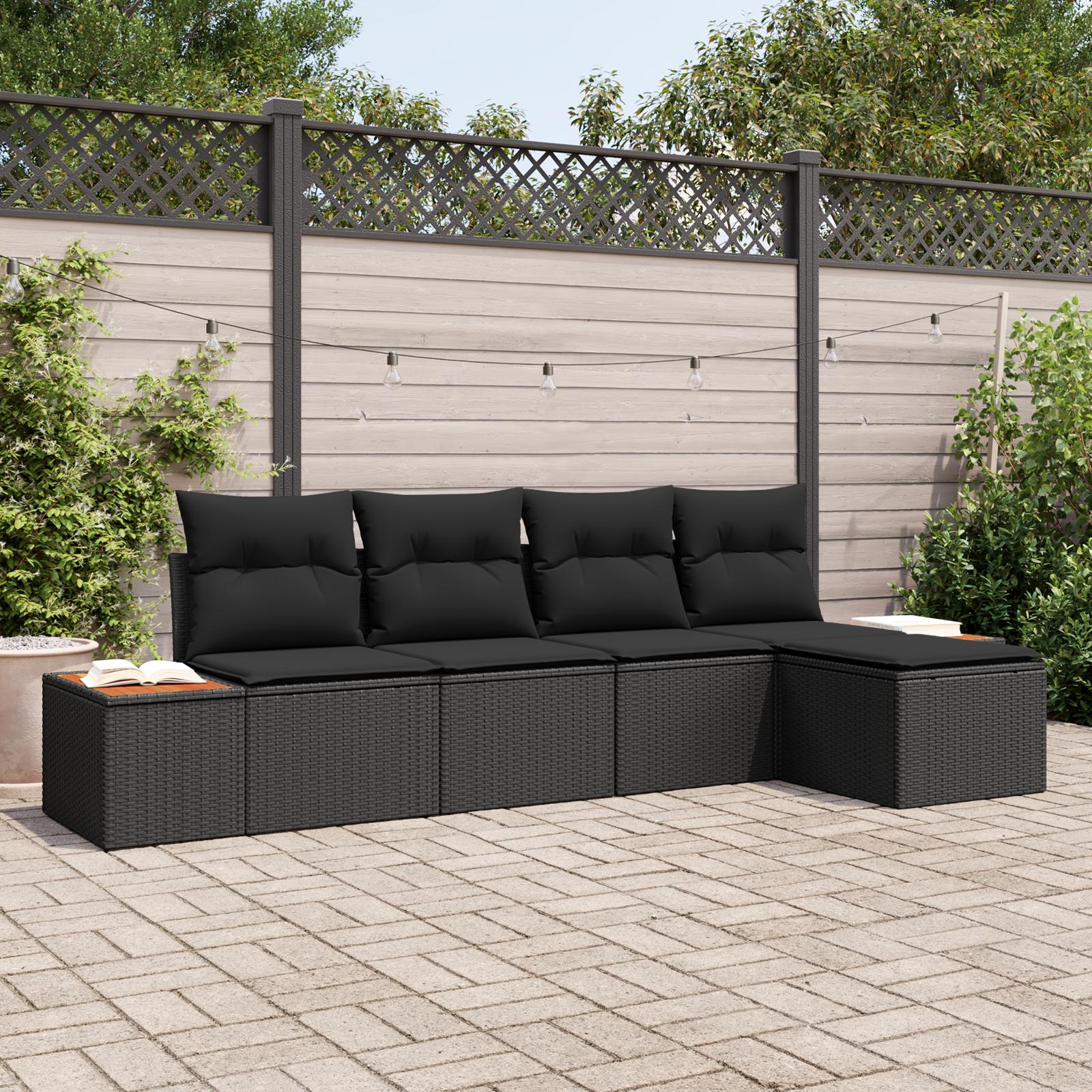 Havesofa Sæt med pude 5 stk Sort 184 x 62 x 85 cm Poly rattan
