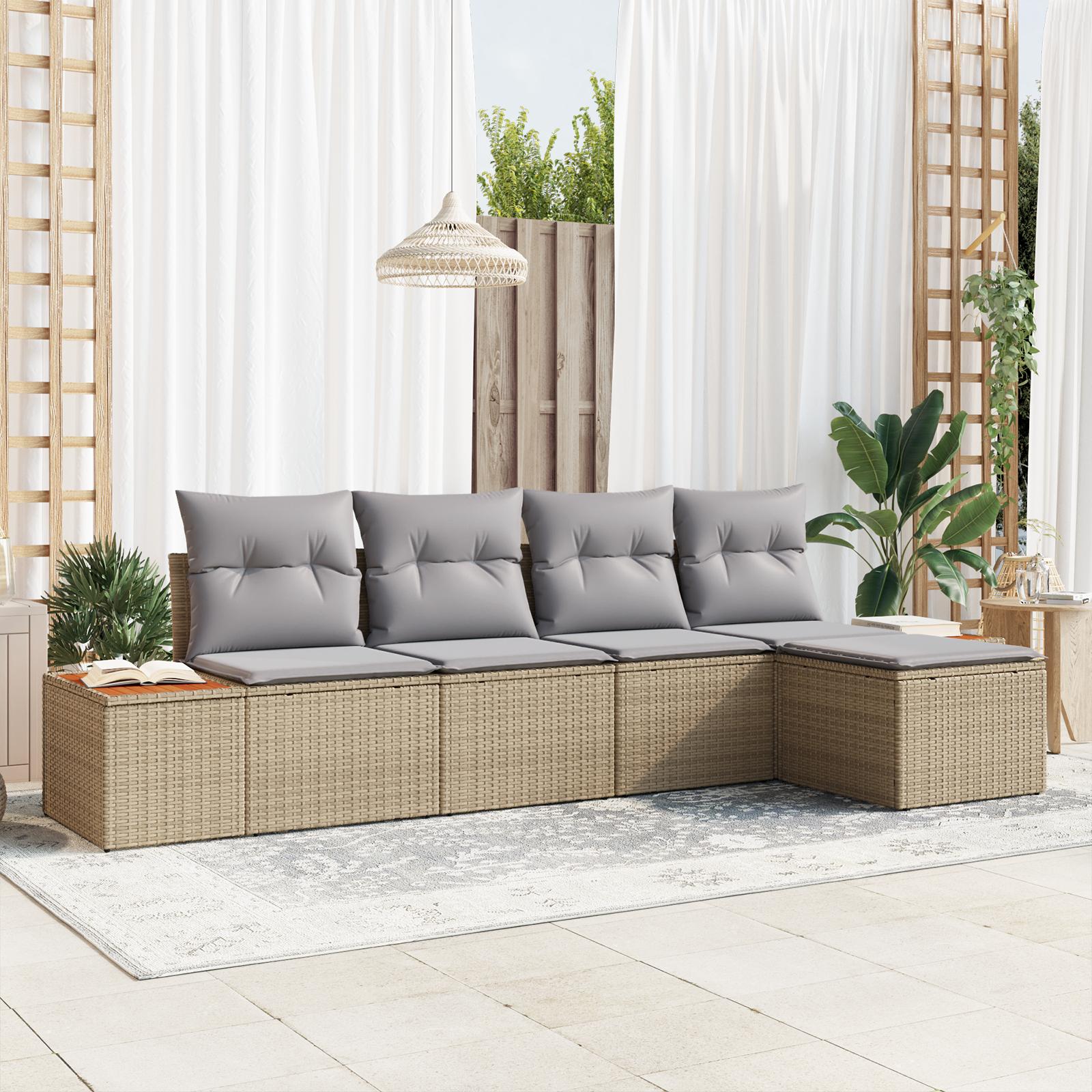 Havesofa Sæt med pude 5 stk beige og lysegrå 184 x 62 x 85 cm