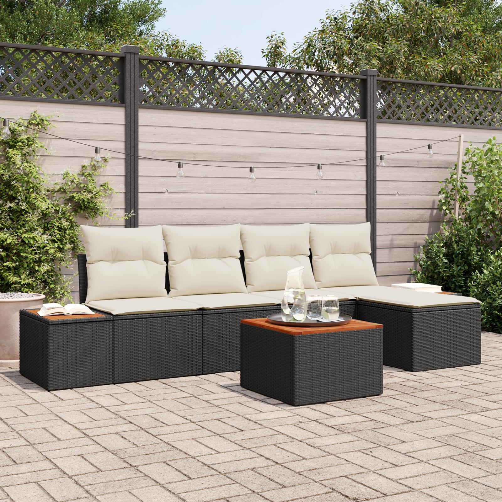 Havesofa Sæt 6 stk Sort og cremefarvet 184 x 62 x 85 cm