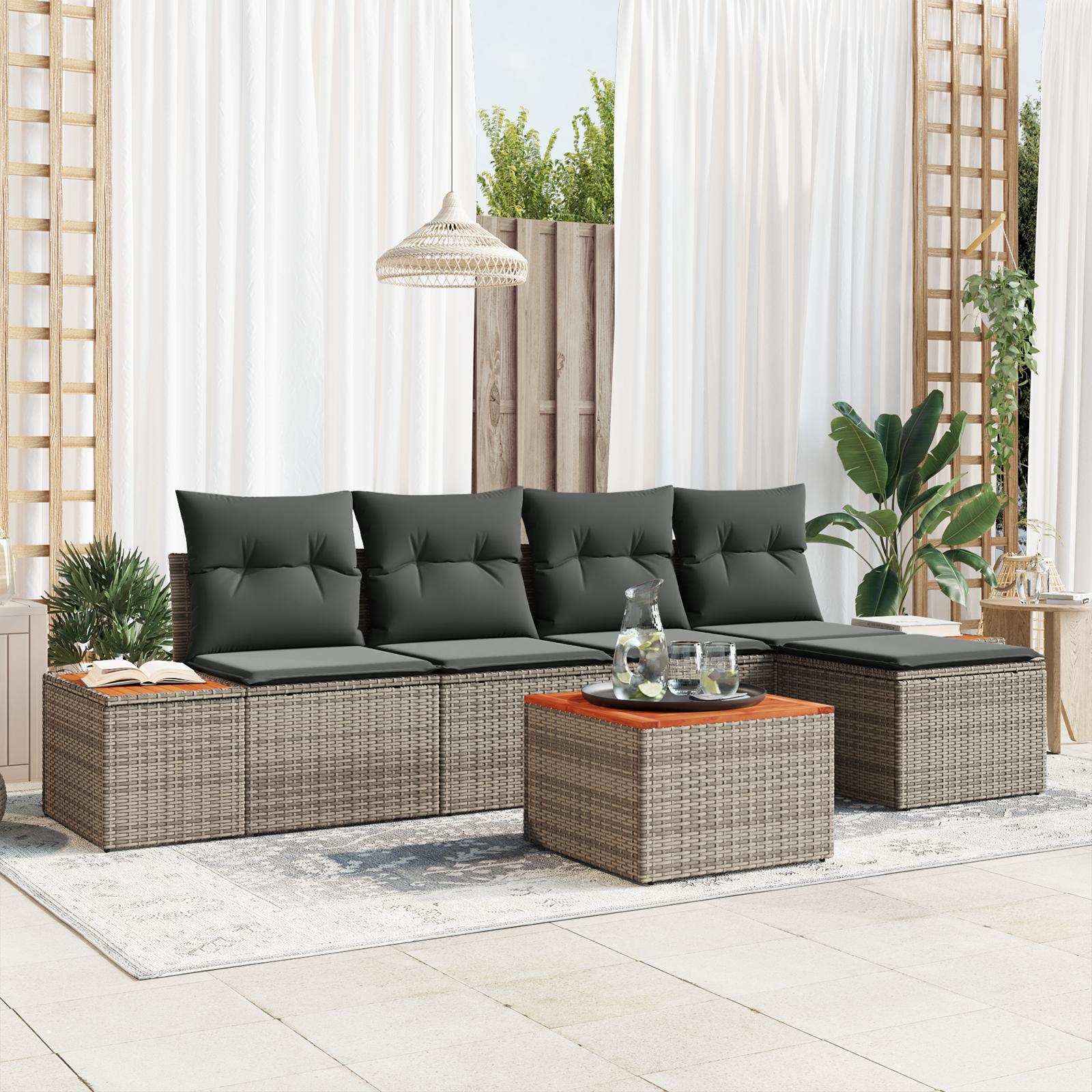 Havesofa Sæt med pude 6 stk Grå 184 x 62 x 85 cm Poly rattan