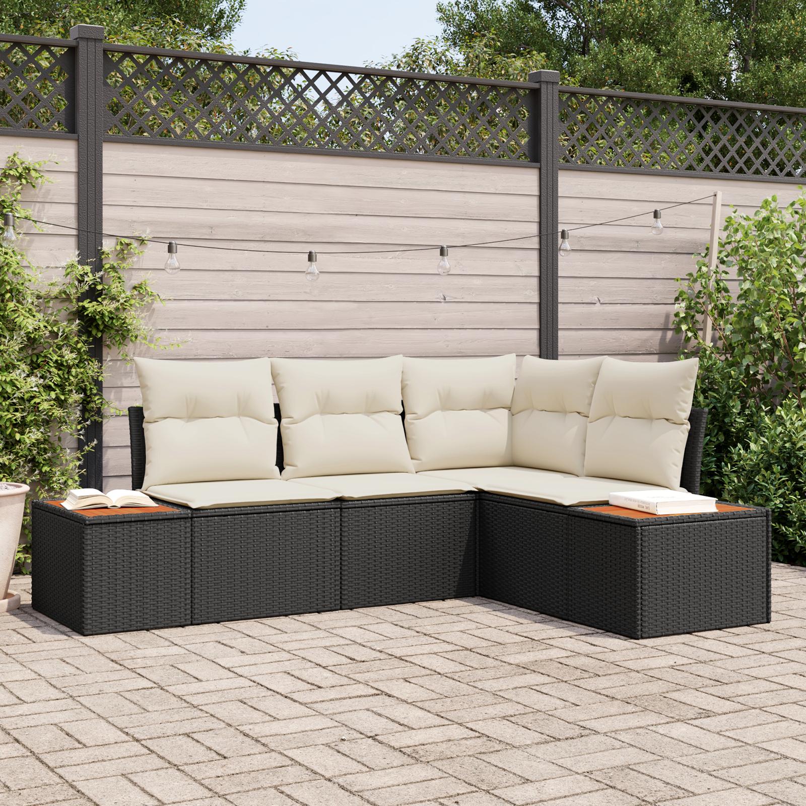 Havesofa Sæt 4 stk Sort og cremefarvet 209 x 154 x 85 cm