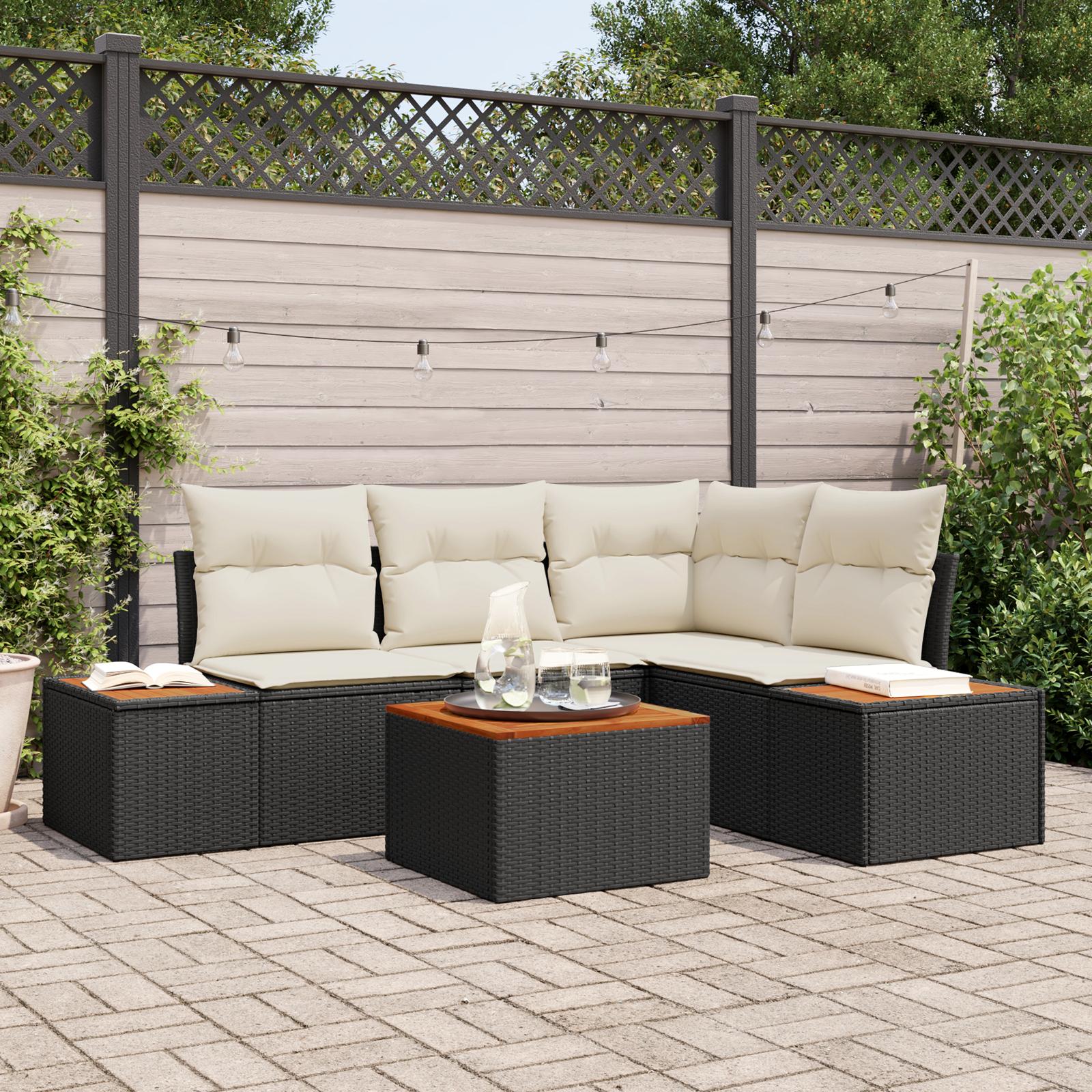 Havesofa Sæt 5 stk Sort og cremefarvet 209 x 154 x 85 cm