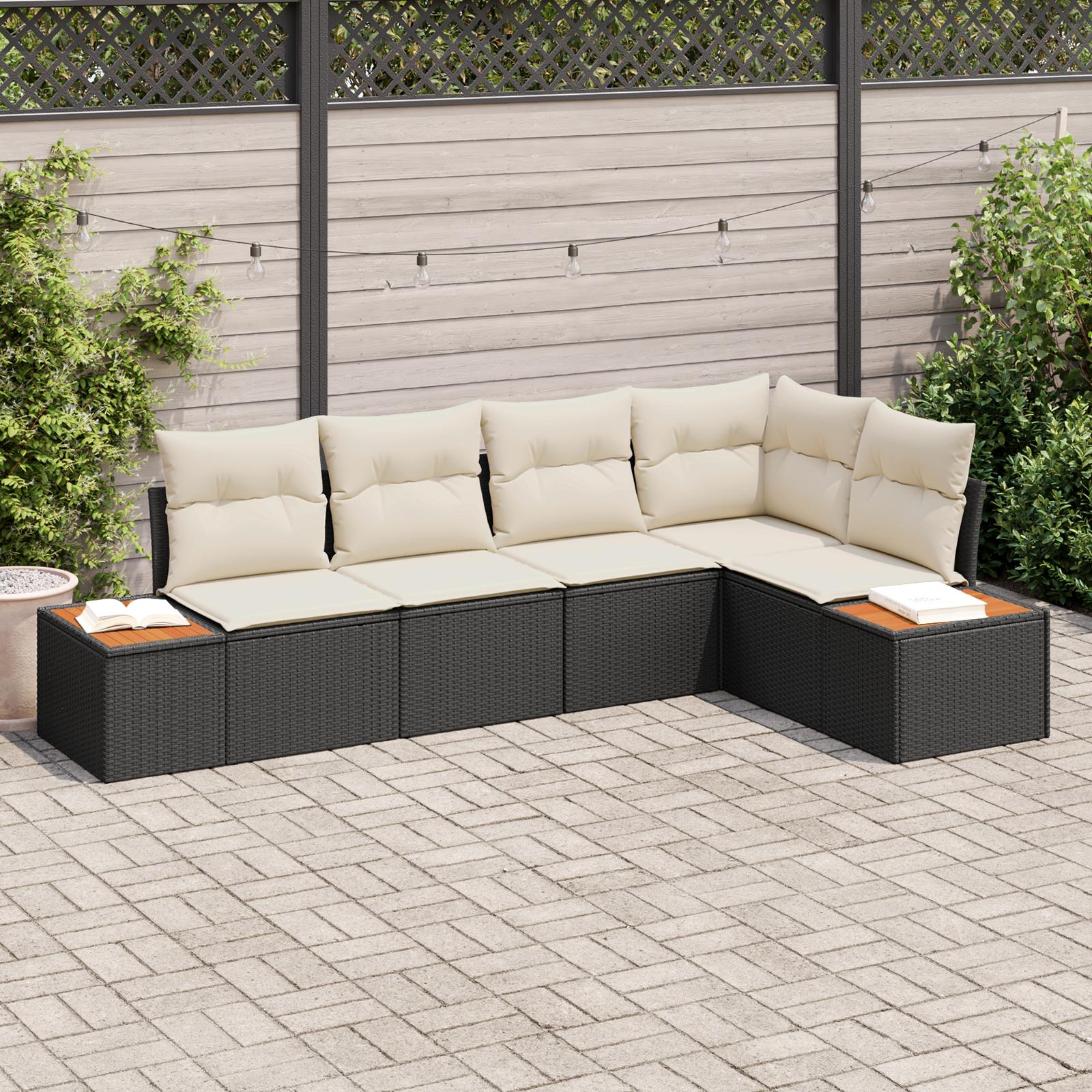 Havesofa Sæt 5 stk Sort og cremefarvet 264 x 154 x 85 cm