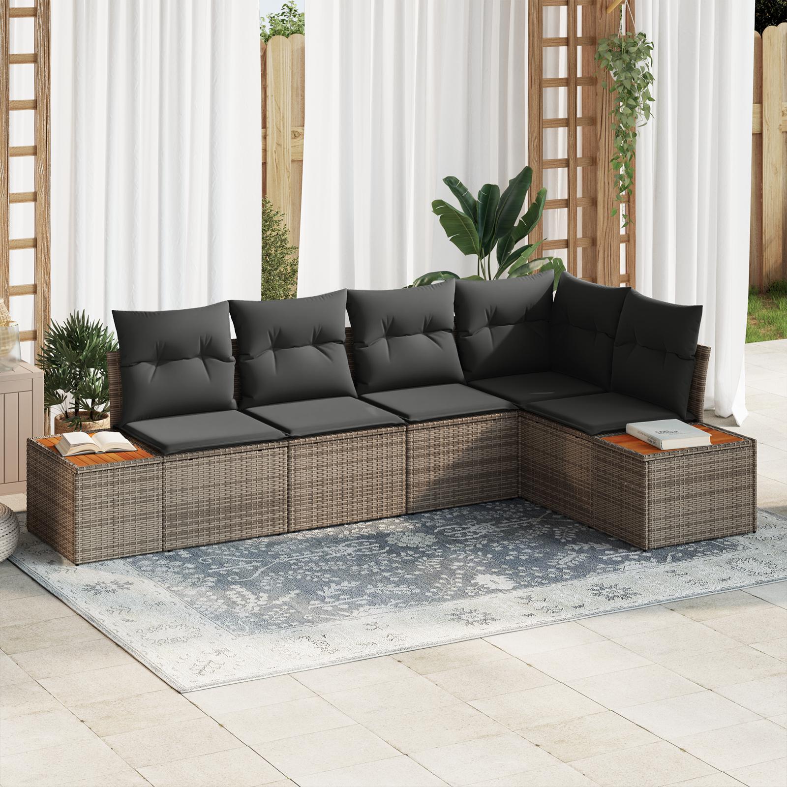 Havesofa sæt med puder og opbevaring - 5 dele, grå polyrattan