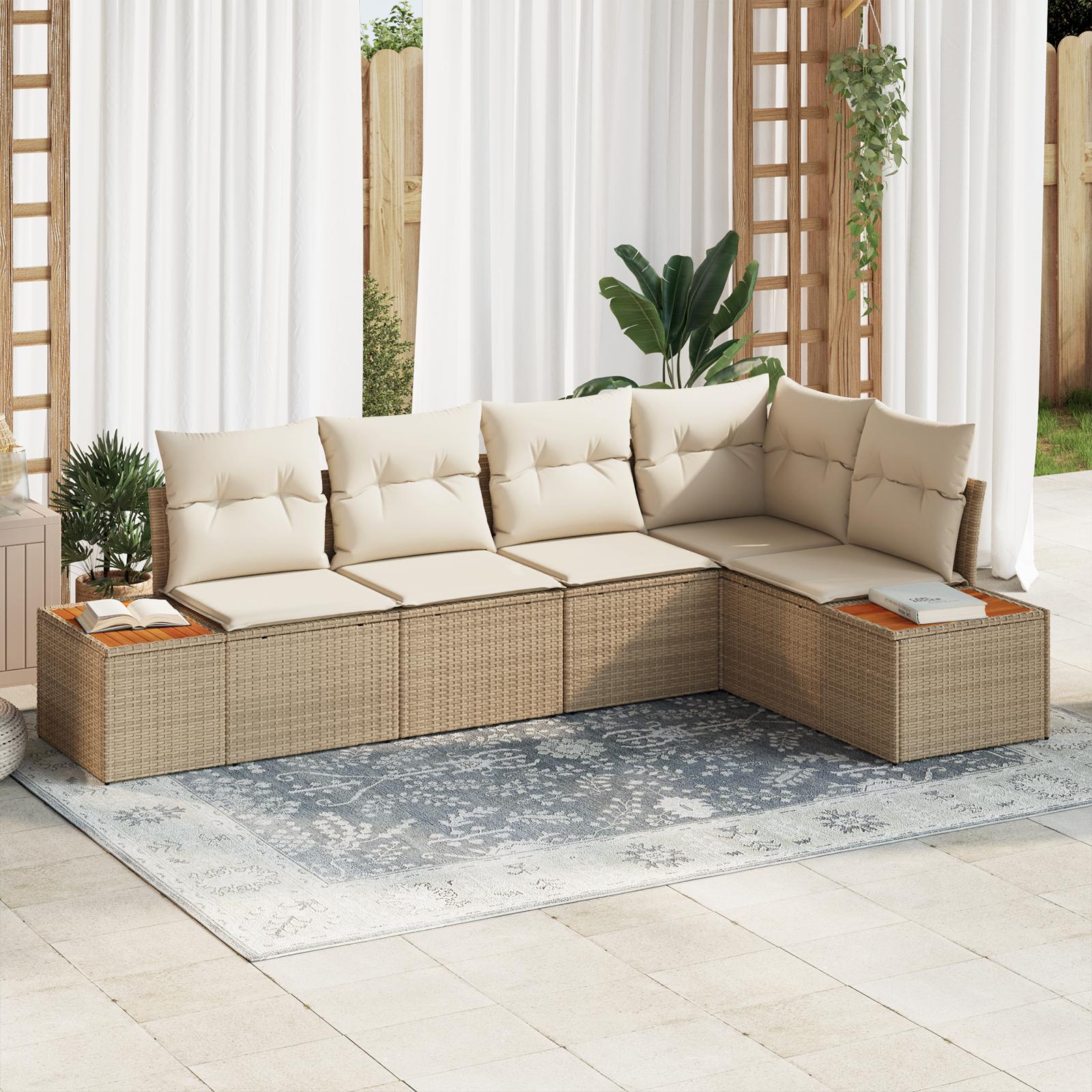 Havesofa Sæt 5 stk beige og cremefarvet 264 x 154 x 85 cm