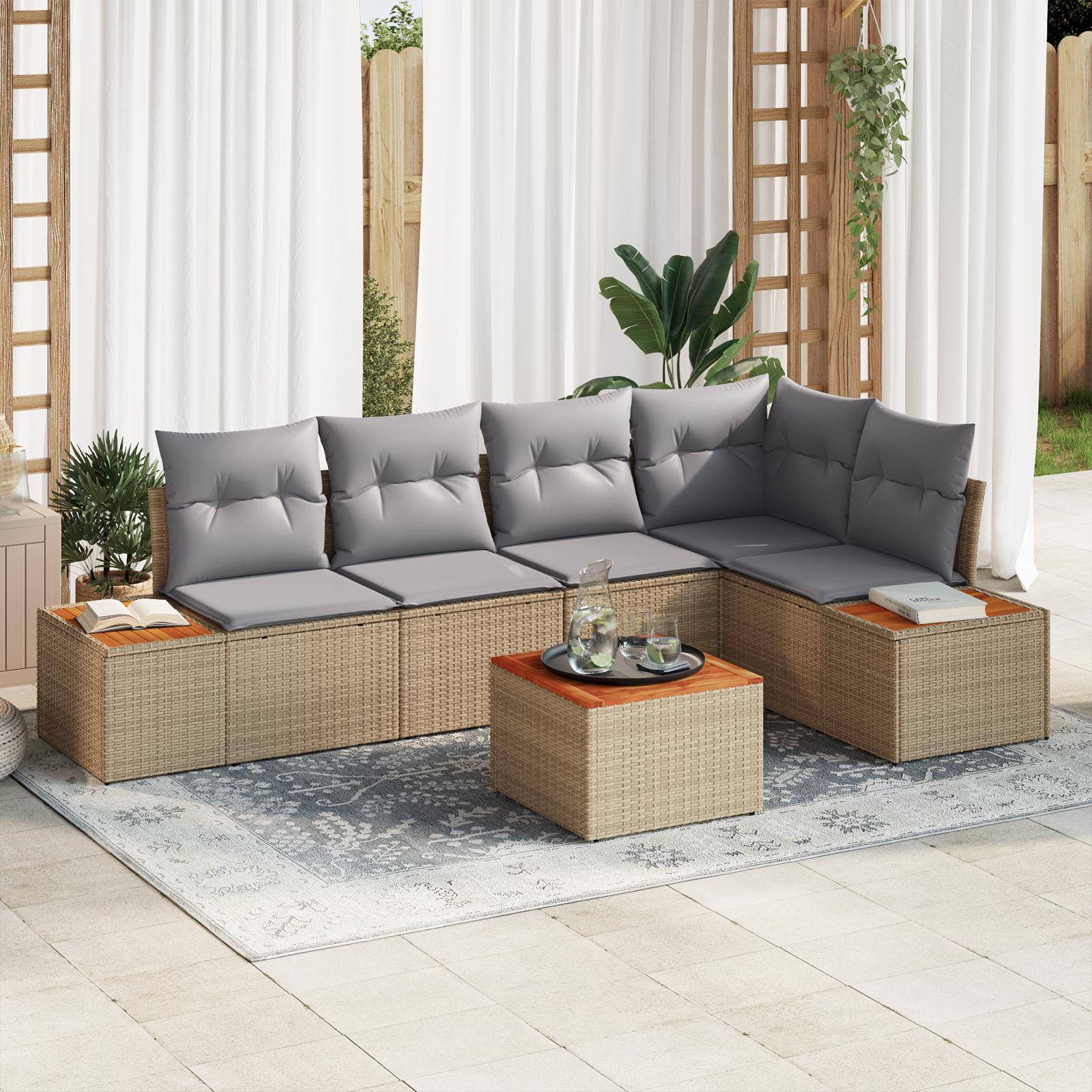 Havesofa Sæt med pude 6 stk beige og lysegrå 264 x 154 x 85 cm