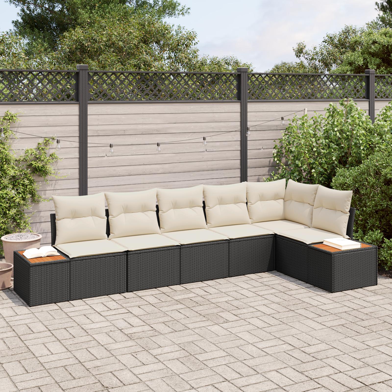 Havesofa Sæt 6 stk Sort og cremefarvet 319 x 154 x 85 cm