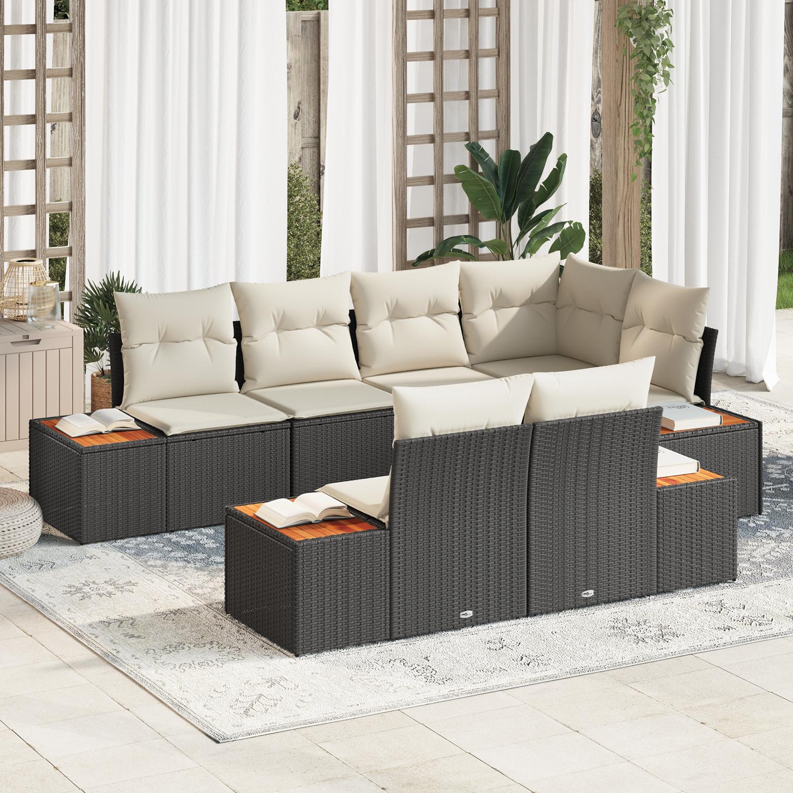 Havesofa Sæt 7 stk Sort og cremefarvet 264 x 154 x 85 cm
