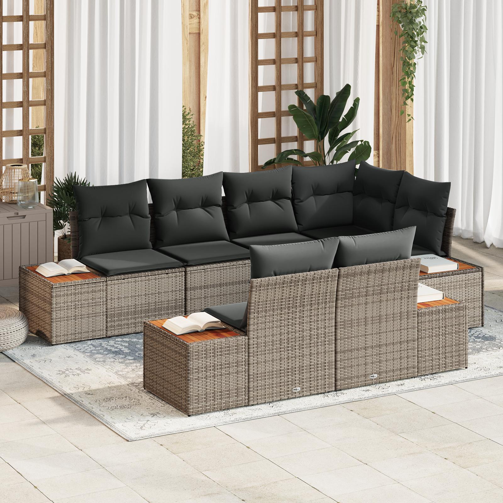 Havesofa Sæt med pude 7 stk Grå 264 x 154 x 85 cm Poly rattan