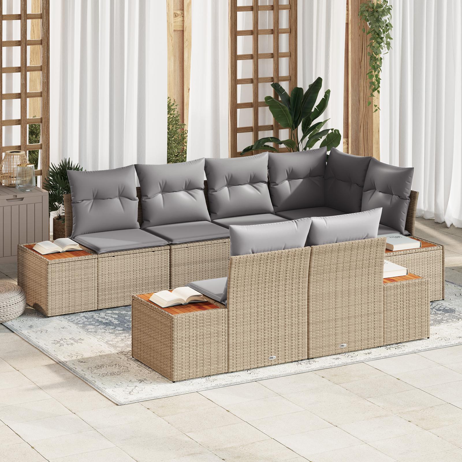 Havesofa Sæt med pude 7 stk beige og lysegrå 264 x 154 x 85 cm