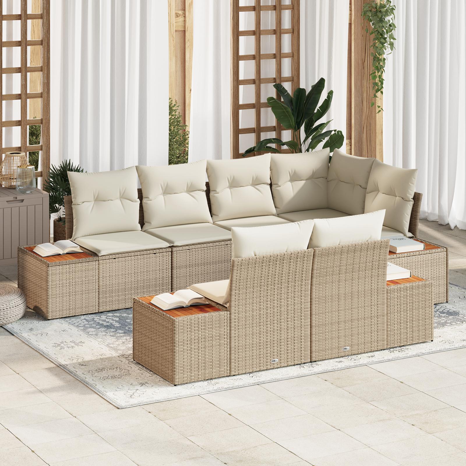 Havesofa Sæt 7 stk beige og cremefarvet 264 x 154 x 85 cm