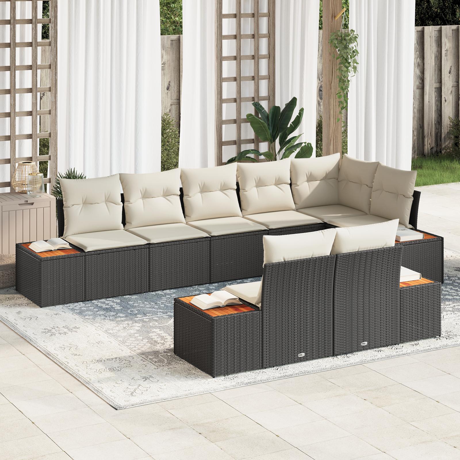 Havesofa Sæt 8 stk Sort og cremefarvet 319 x 154 x 85 cm