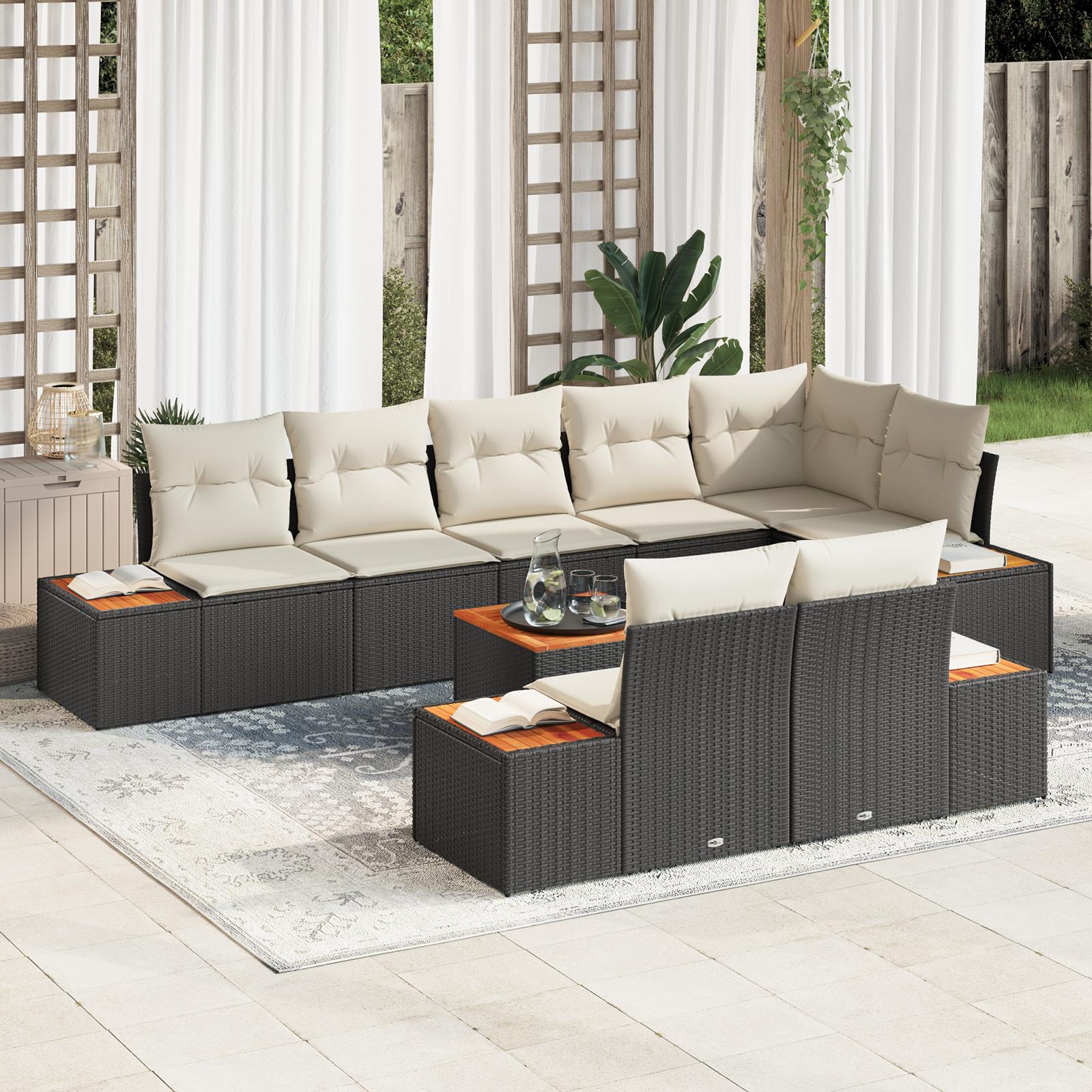 Havesofa Sæt 9 stk Sort og cremefarvet 319 x 154 x 85 cm
