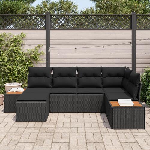 6-delt have sofa sæt med puder sort polyrattan akacietræ