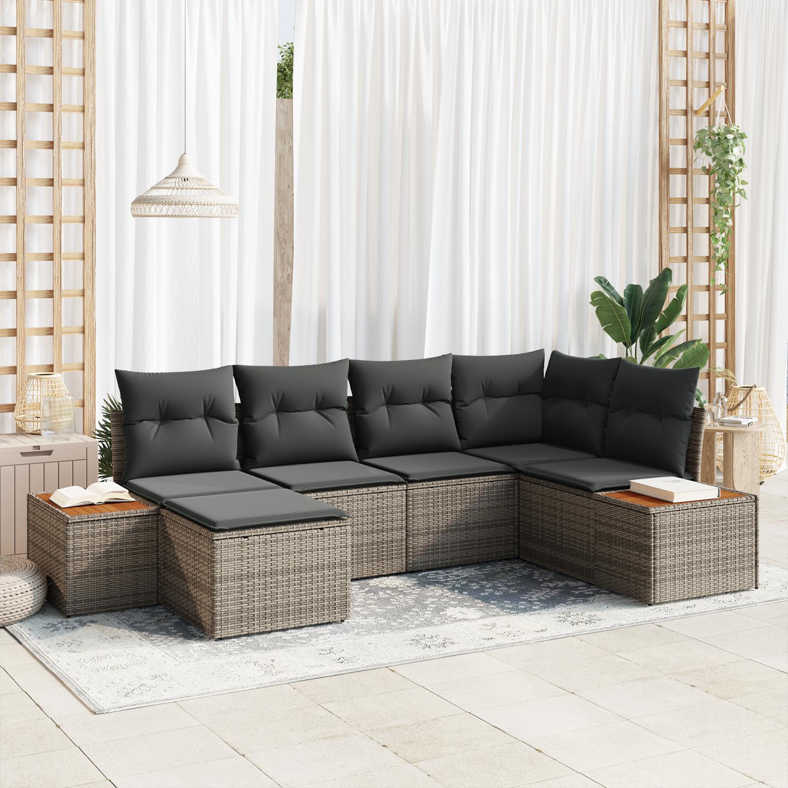 Havesofa Sæt med pude 6 stk Grå 264 x 154 x 85 cm Poly rattan