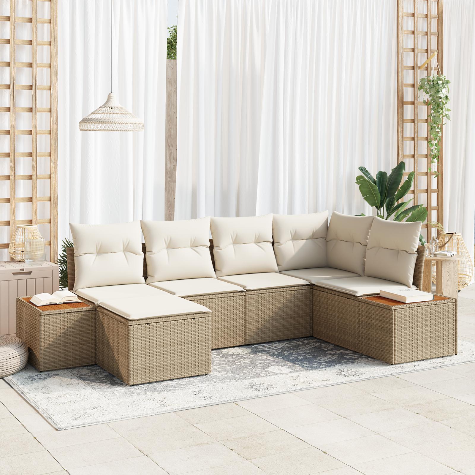 Havesofa Sæt 6 stk beige og cremefarvet 264 x 154 x 85 cm