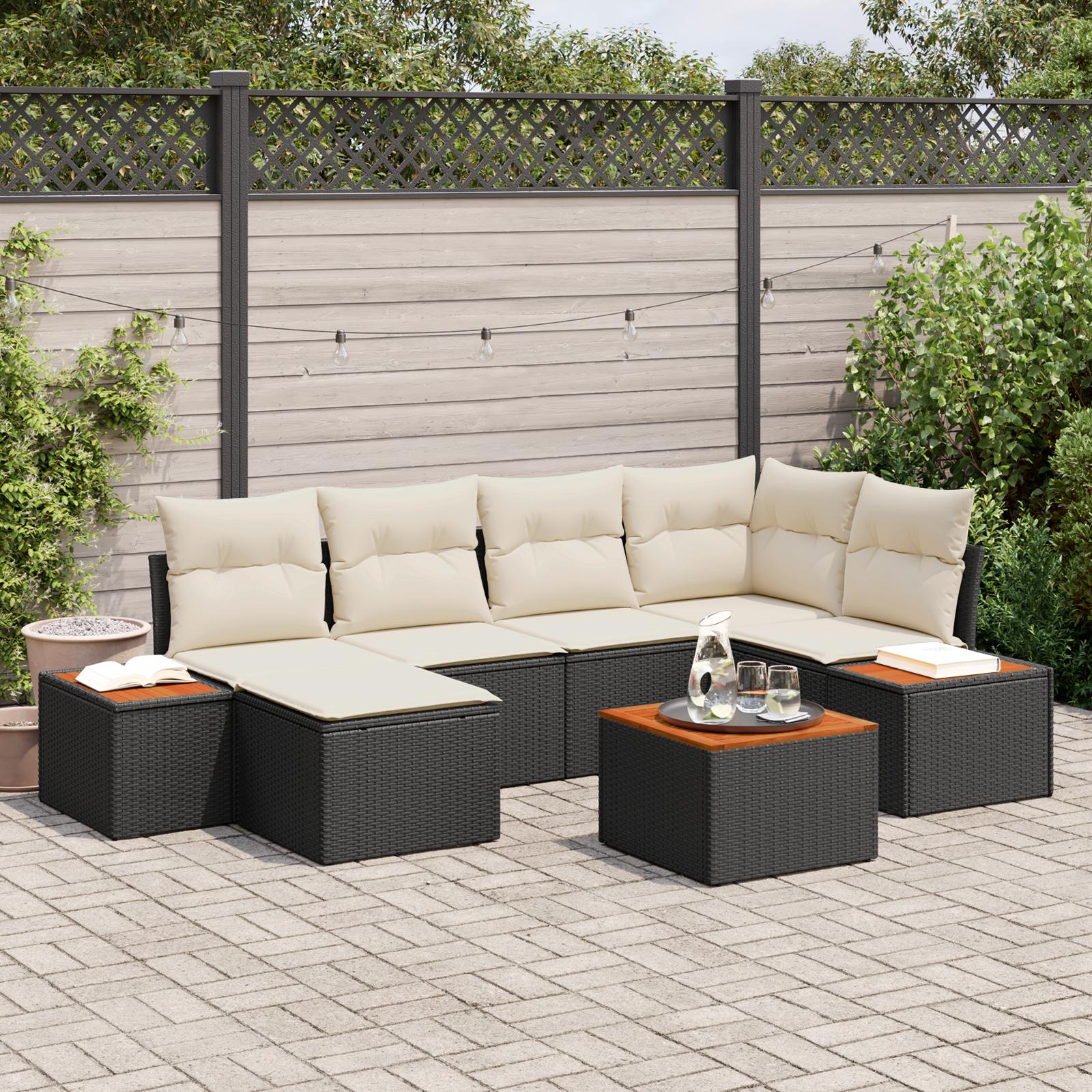 Havesofa Sæt 7 stk Sort og cremefarvet 264 x 154 x 85 cm