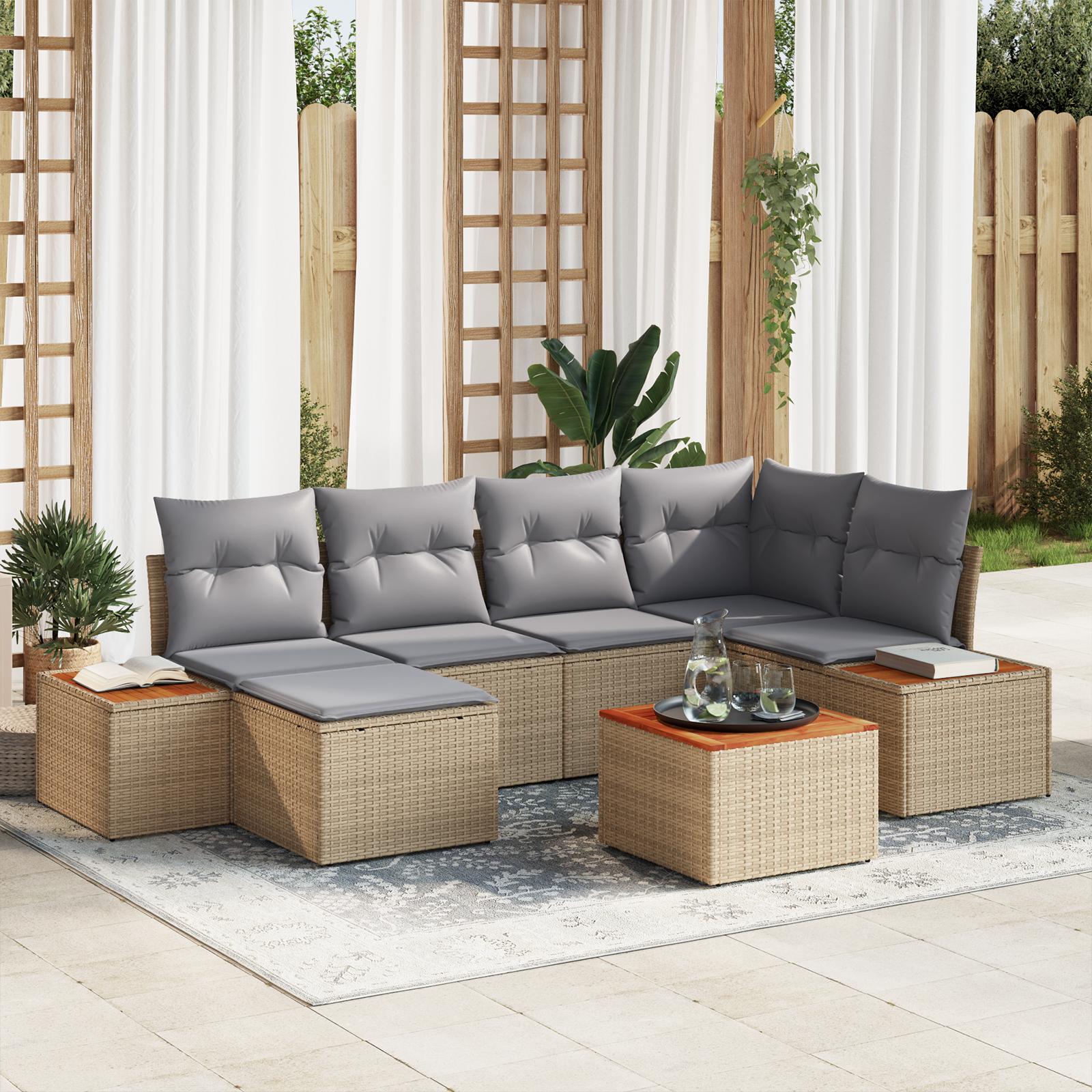 Havesofa Sæt med pude 7 stk beige og lysegrå 264 x 154 x 85 cm