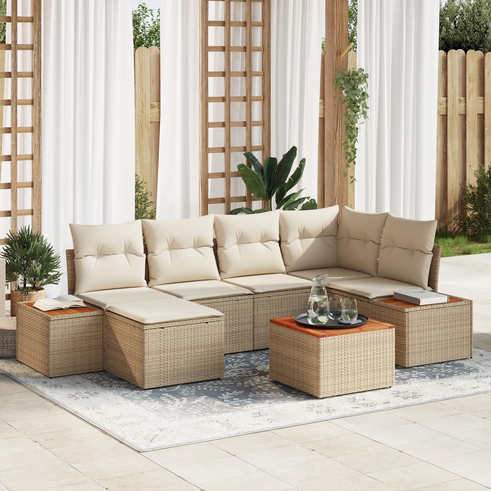 Havesofa Sæt 7 stk beige og cremefarvet 264 x 154 x 85 cm