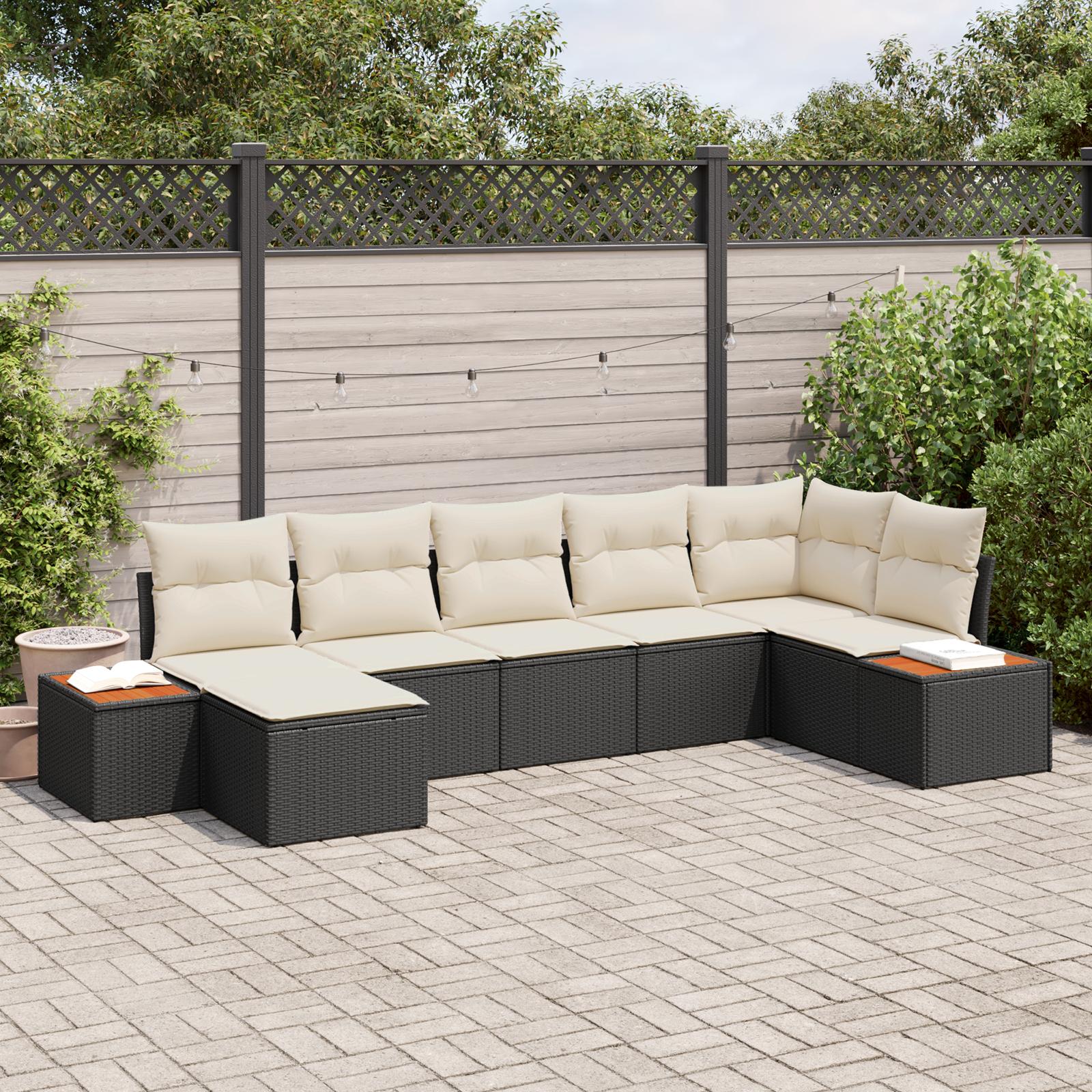 Modulært havesofa sæt med puder - 8 dele, sort/cream, polyrattan