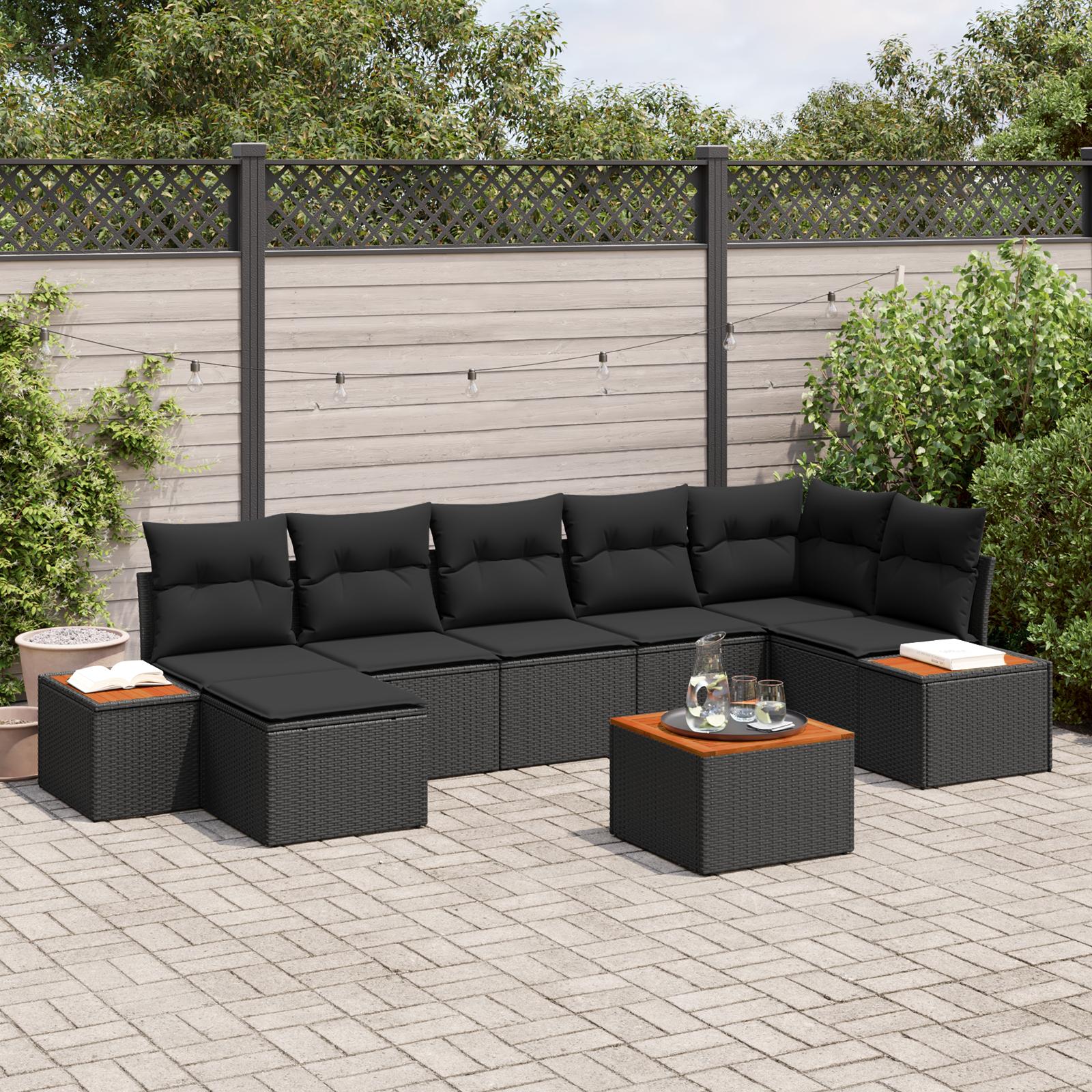 Havesofa sæt med opbevaring - 8 dele i sort polyrattan