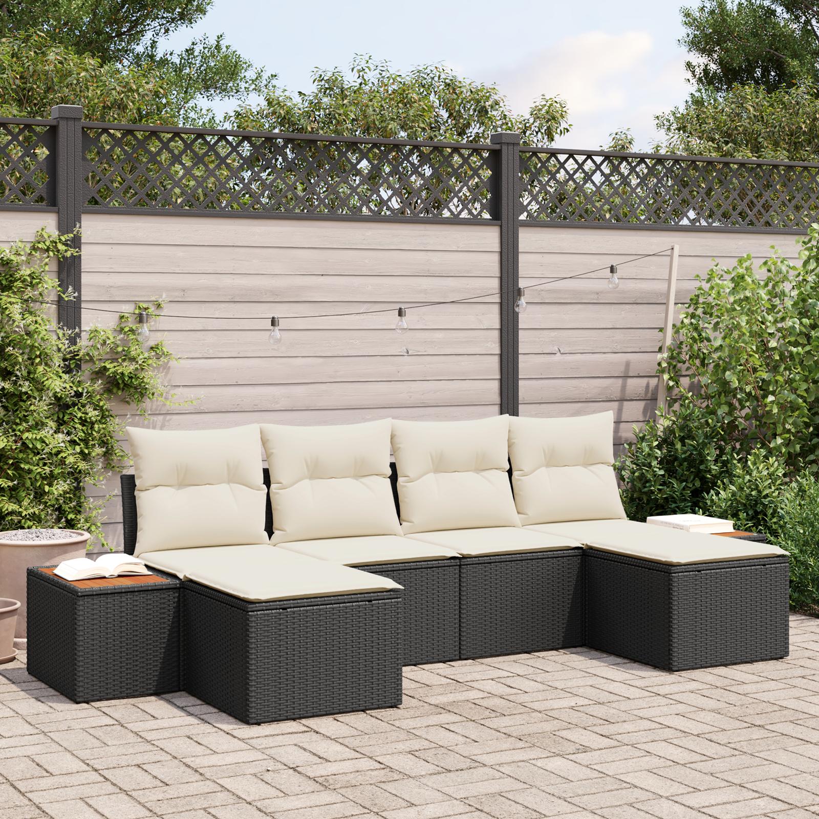 Havesofa Sæt 6 stk Sort og cremefarvet 184 x 62 x 85 cm