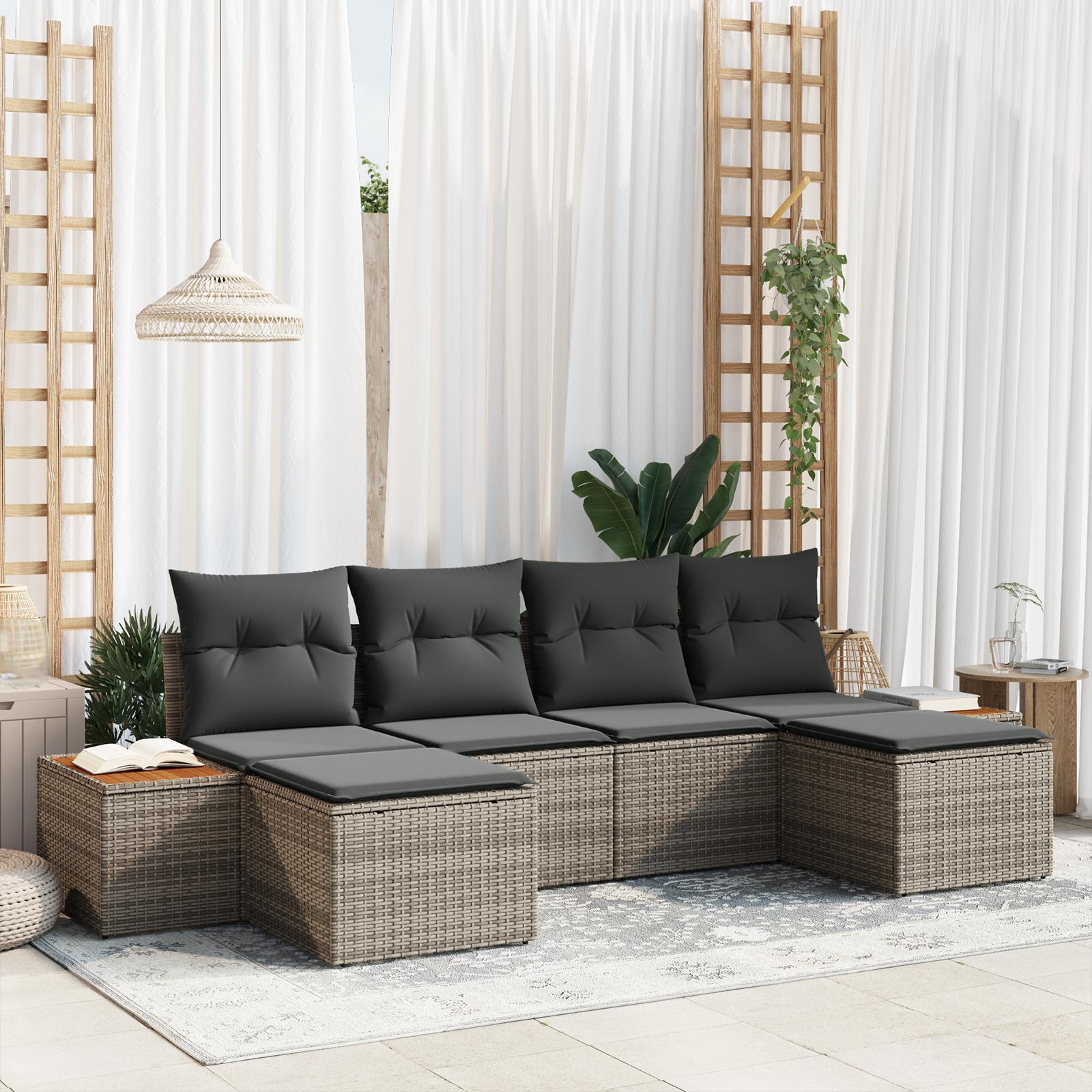 Havesofa Sæt med pude 6 stk Grå 184 x 62 x 85 cm Poly rattan