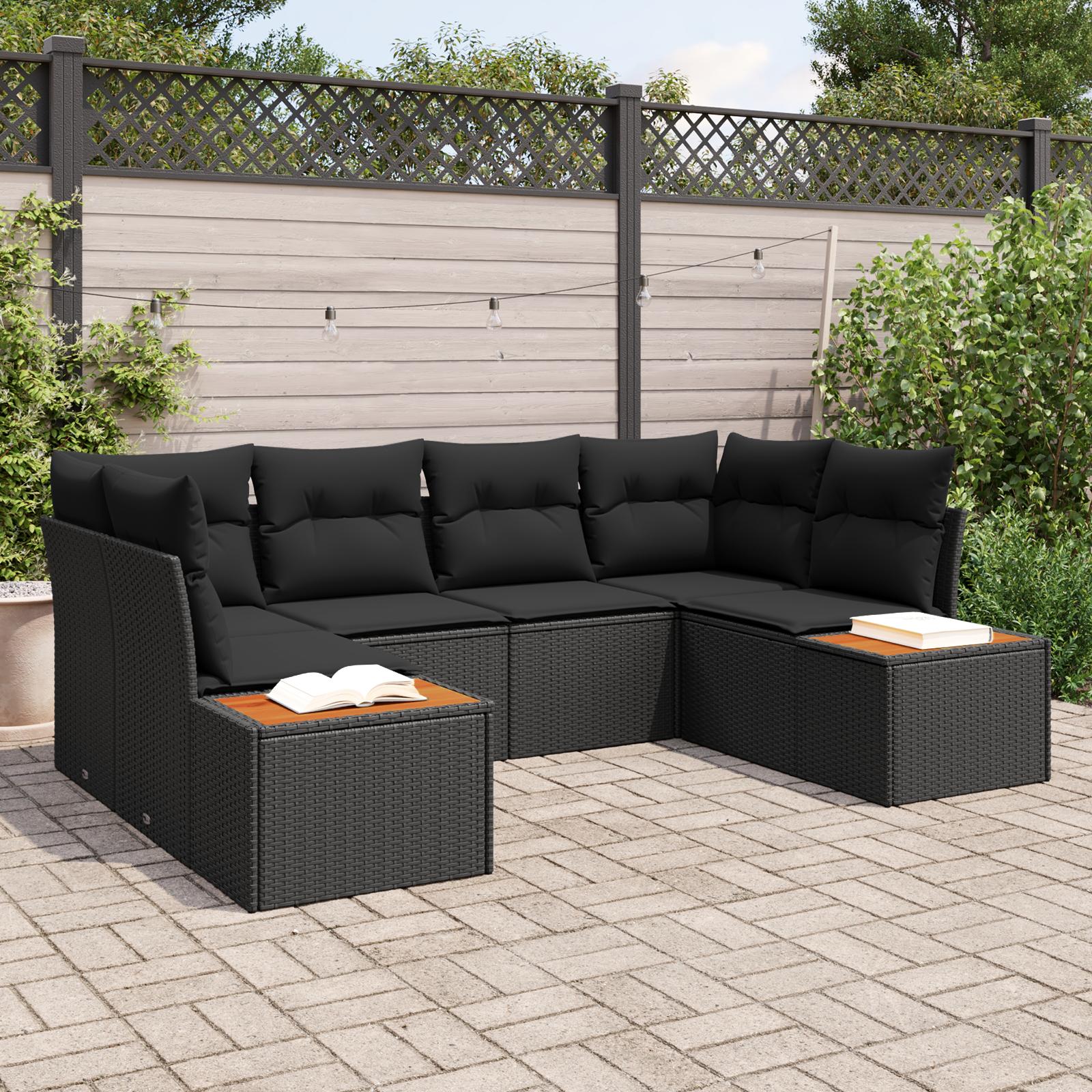 Modulær havesofa sæt med puder og opbevaring - 6 dele, sort polyrattan