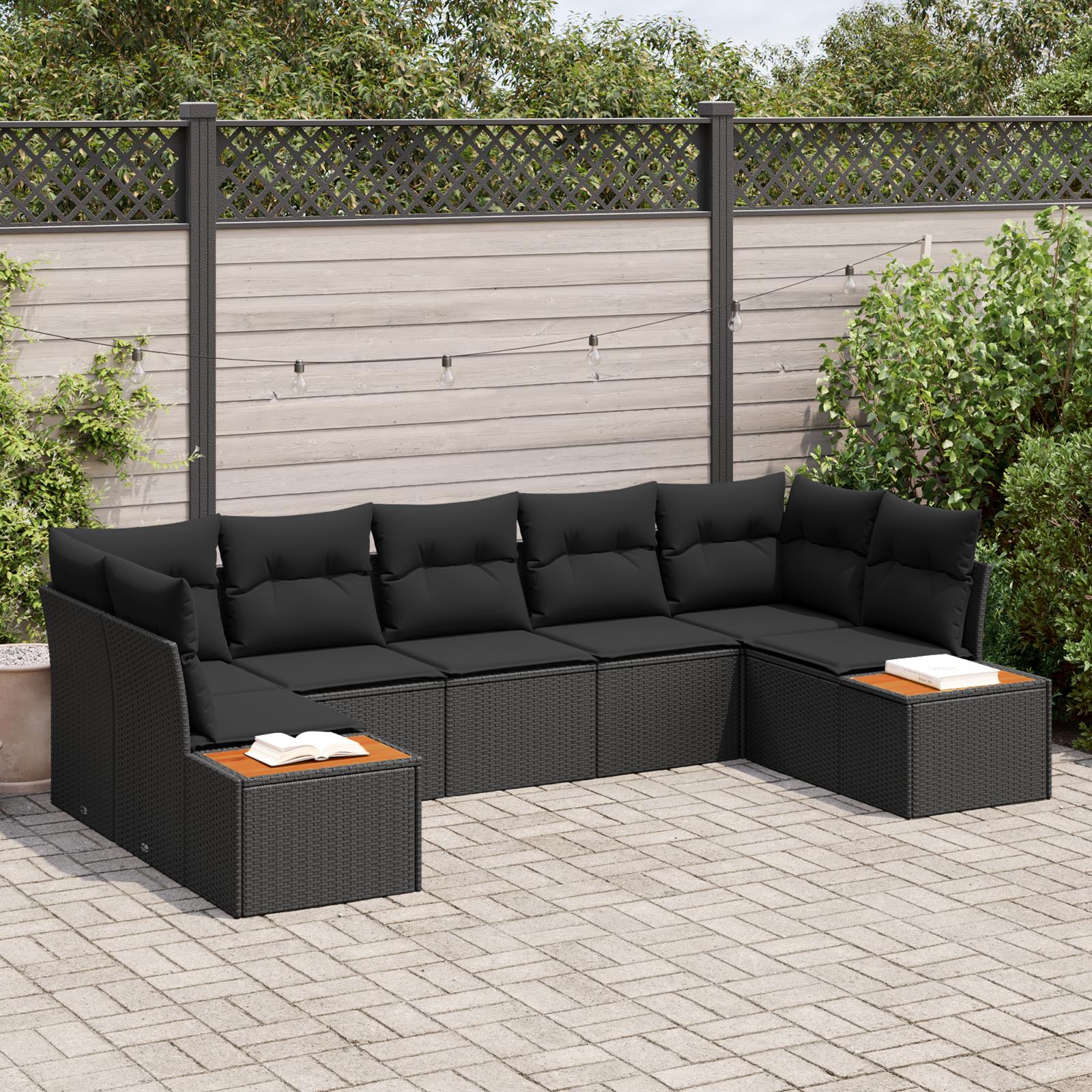 Havesofa Sæt med pude 7 stk Sort 289 x 154 x 85 cm Poly rattan