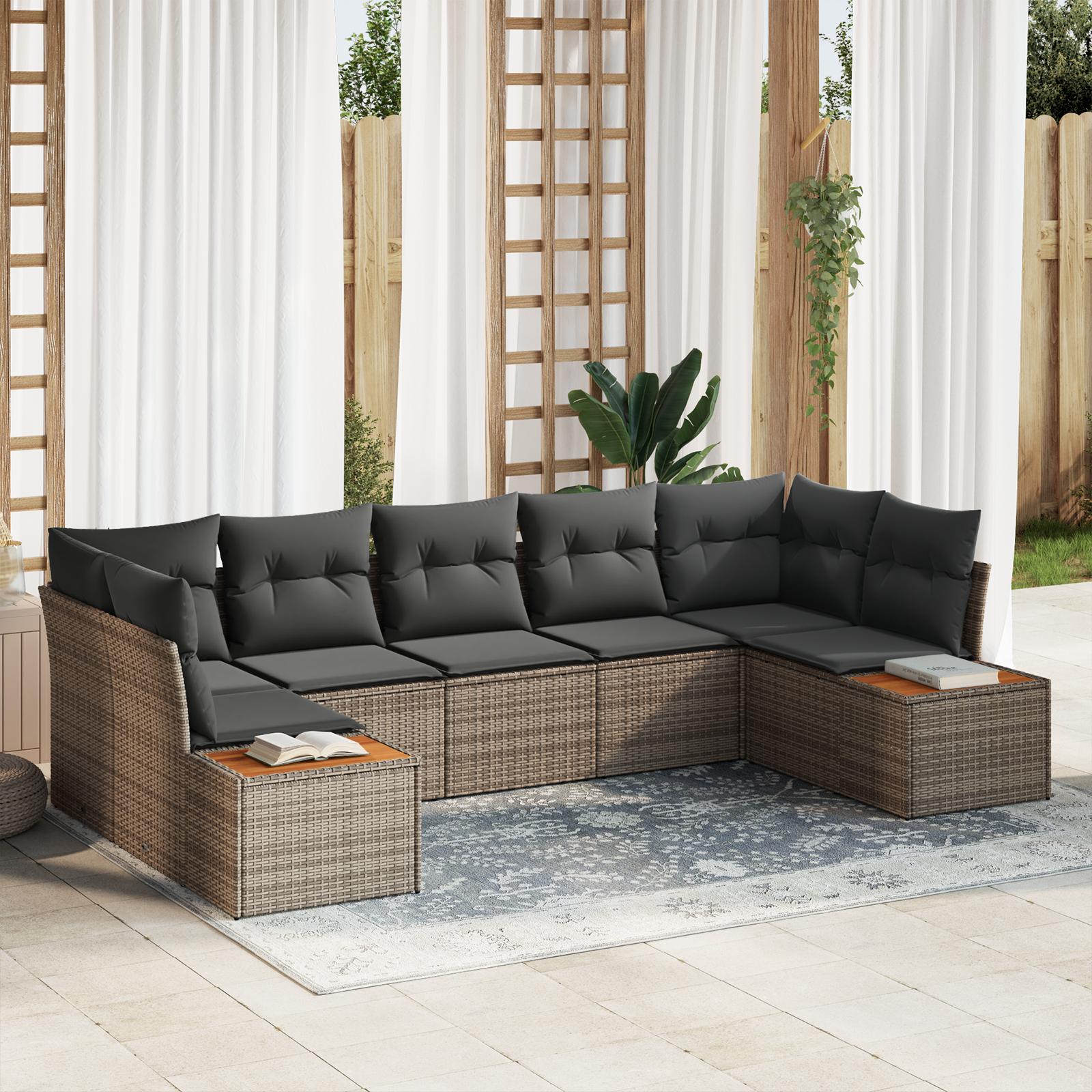 Havesofa Sæt med pude 7 stk Grå 289 x 154 x 85 cm Poly rattan