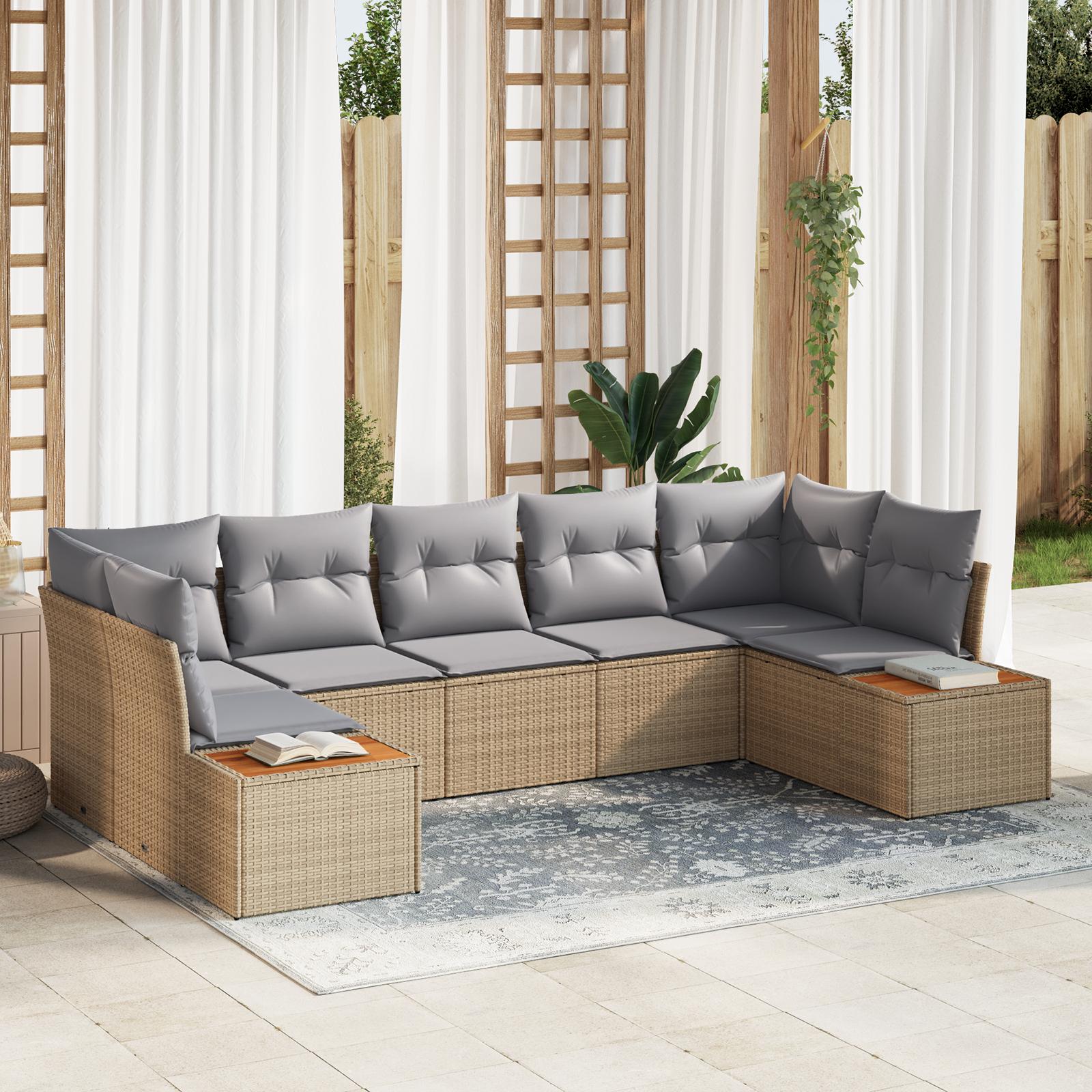 Modulært havesofa sæt med puder, 7 dele - beige/lysegrå polyrattan