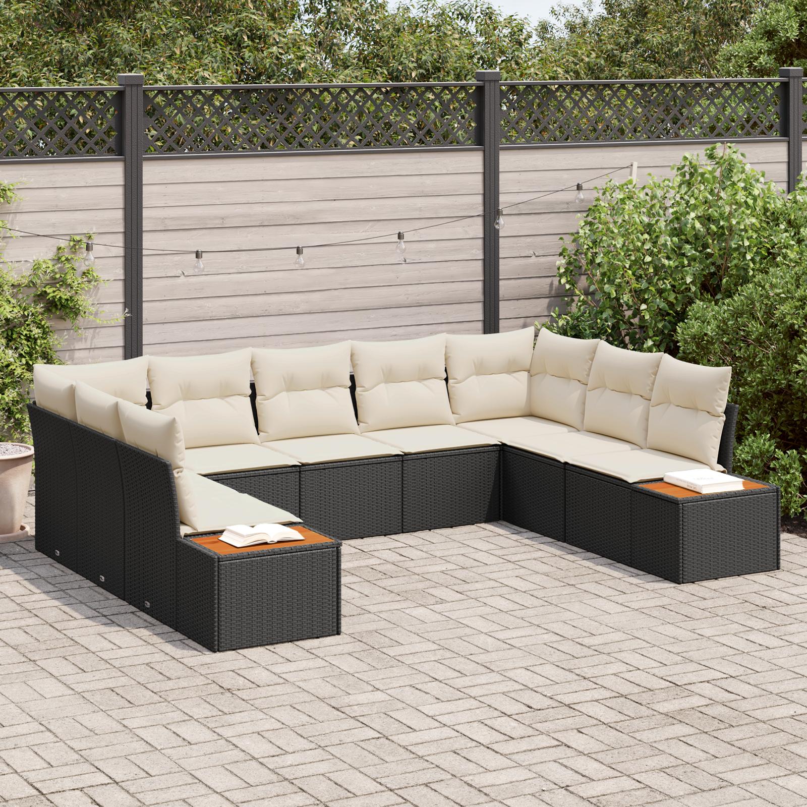 Havesofa Sæt 5 stk Sort og cremefarvet 289 x 209 x 85 cm