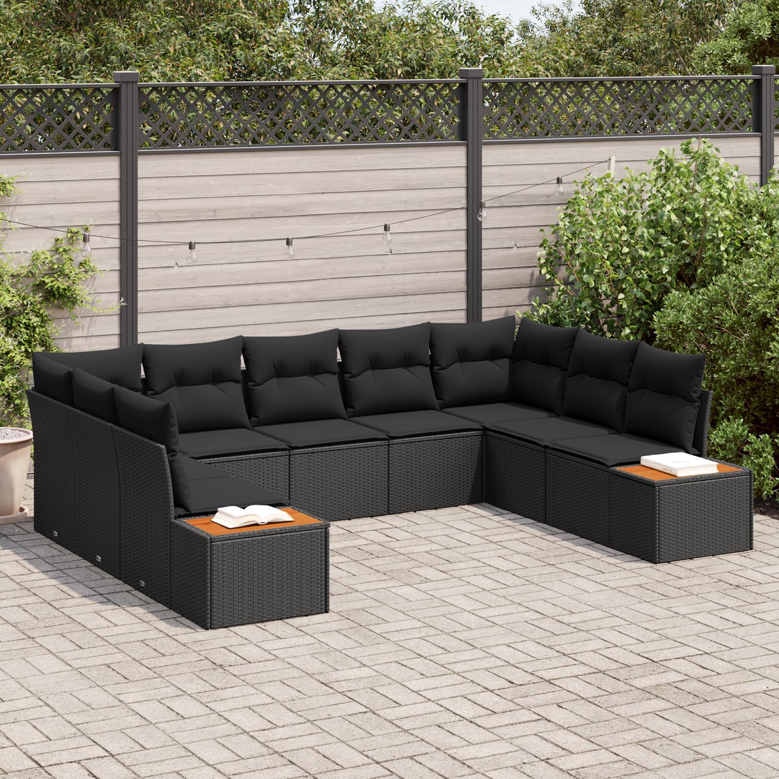 Havesofa Sæt med pude 5 stk Sort 289 x 209 x 85 cm Poly rattan