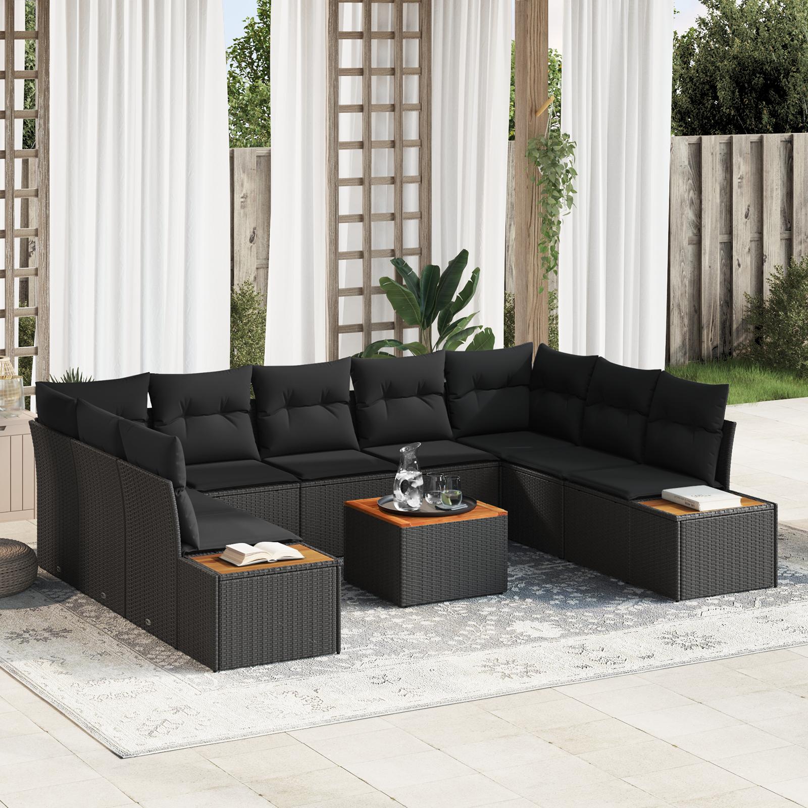 Modulært havesofa sæt med opbevaring - 5 dele, sort polyrattan
