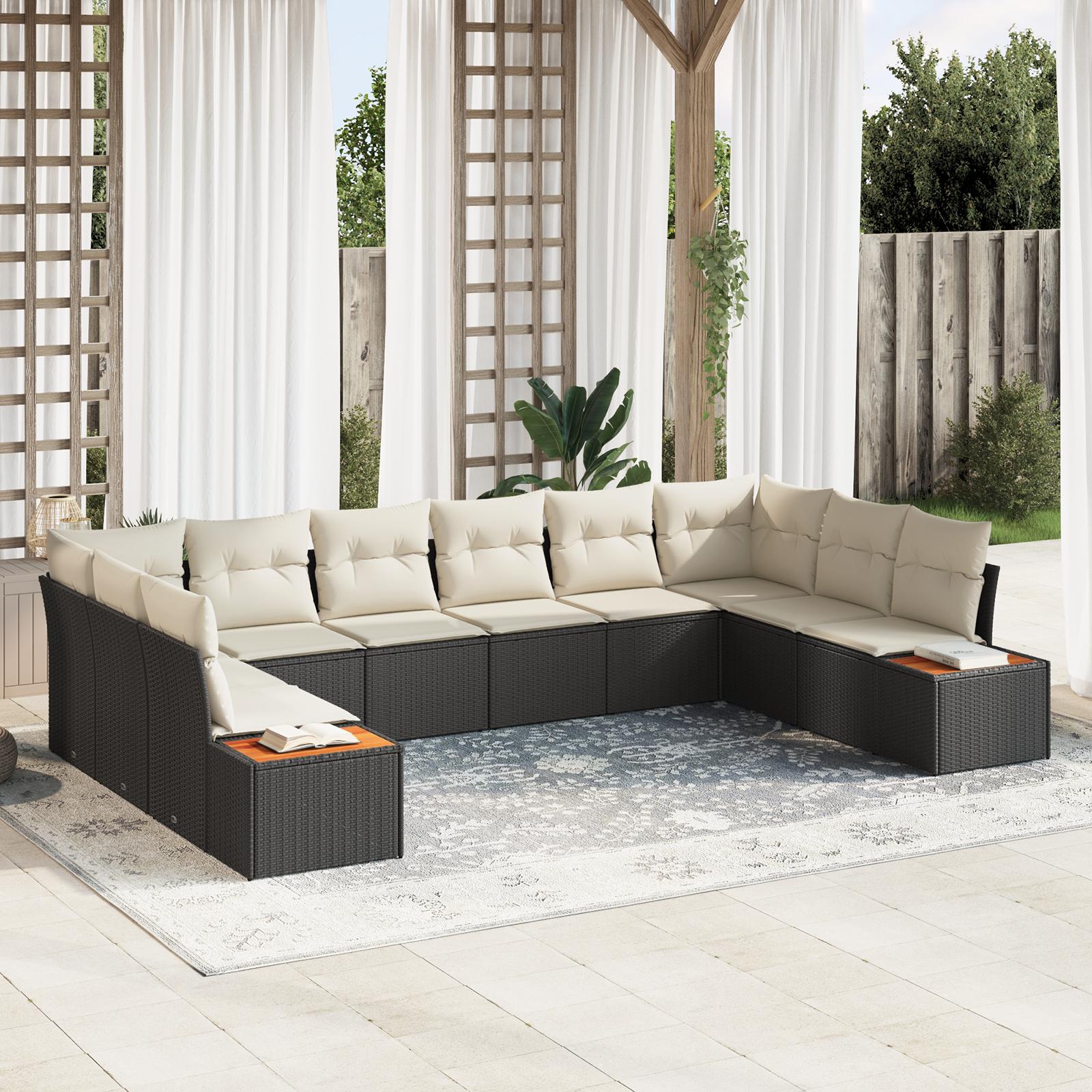 Havesofa Sæt 10 stk Sort og cremefarvet 344 x 209 x 85 cm