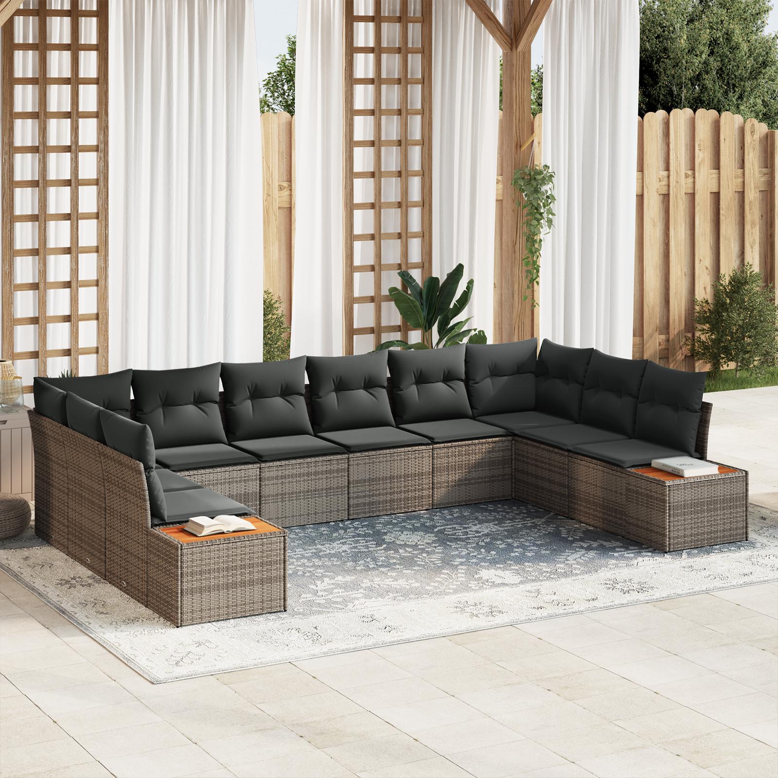 Havesofa Sæt med pude 10 stk Grå 344 x 209 x 85 cm Poly rattan